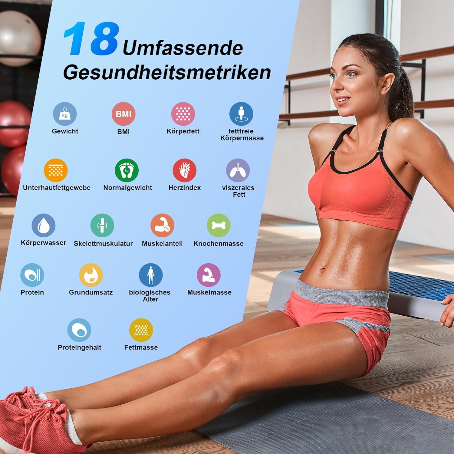 Körperfettwaage, digitale Personenwaage, Bluetooth mit 8 Elektroden, Ganzkörper-Analysewaage mit App und Handsensoren, intelligente Körperwaage für 18 Körperdaten, analysiert BMI, Gewicht, Muskelmasse – Bild 2