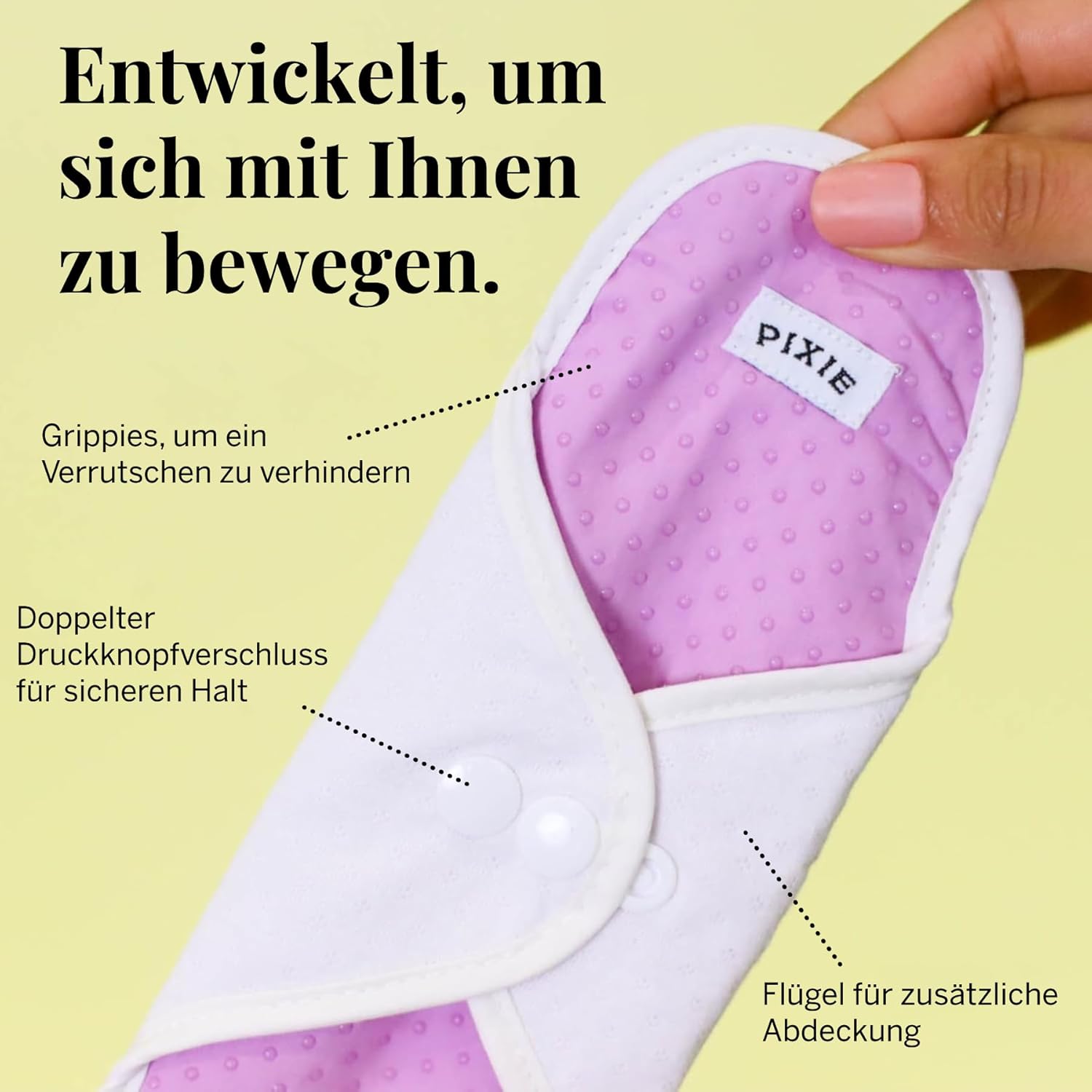 Pixie Baumwoll-Stoffeinlagen, 100 % wiederverwendbare Bio-Baumwolle, Platz 1 für weichste Menstruationseinlagen, maschinenwaschbar, inklusive Nassbeutel (normal, 5er-Pack) – Bild 3