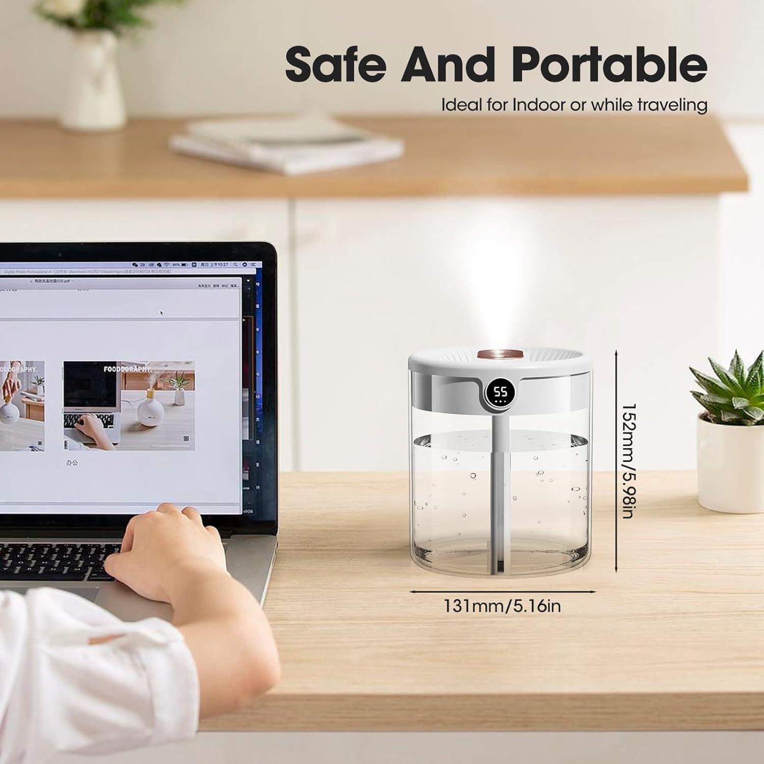Luftbefeuchter 2000 ml, USB Mini Luftbefeuchter mit 3 Nebelmodi & LED Feuchtigkeitsanzeige, Leiser Luftbefeuchter mit Nachtlicht für Schlafzimmer, Büro, Babyzimmer & Pflanzen – Bild 7