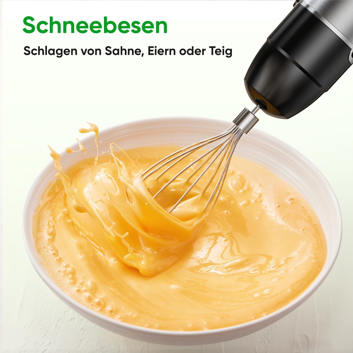BESROY Stabmixer-Set 5 in 1, 1100 W elektrischer Pürierstab, stufenlose Geschwindigkeit, Edelstahl-Stabmixer mit Zerkleinerer, Schneebesen, Milchaufschäumer und Messbecher, ideal für Suppen, Smoothies – Bild 7