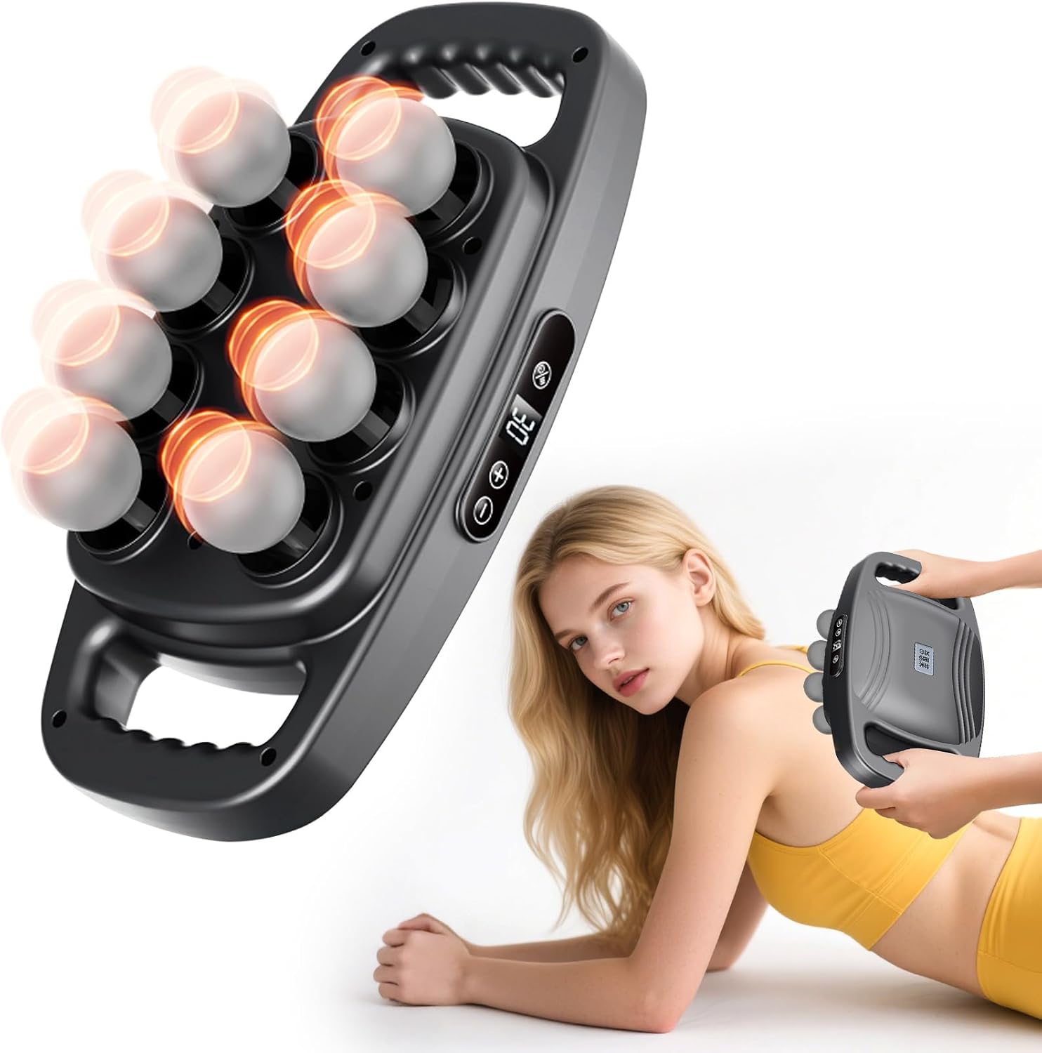 8-Kopf-Massagepistole für tiefes Gewebe – Upgrade-Massagegerät mit 16 Antrieben, Nackenmassagegerät mit 30 Stufen und 3 Modi, leises elektrisches Massagegerät für Beine, Arme, Taille, Rücken, Gesäß, Ganzkörper