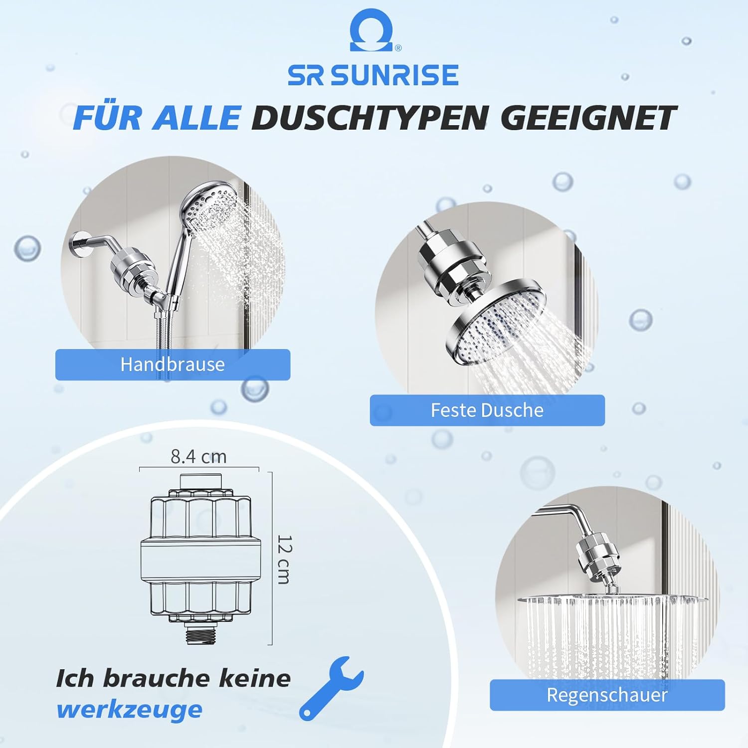 -SR Sun Rise Duschfilter & Duschfilter 20 Stufen mit 3 Filterkartuschen – Wasserfilter-Dusche gegen Kalk/Chlor/Fluorid verbessert die Haut- und Haargesundheit – Chrom – Bild 2