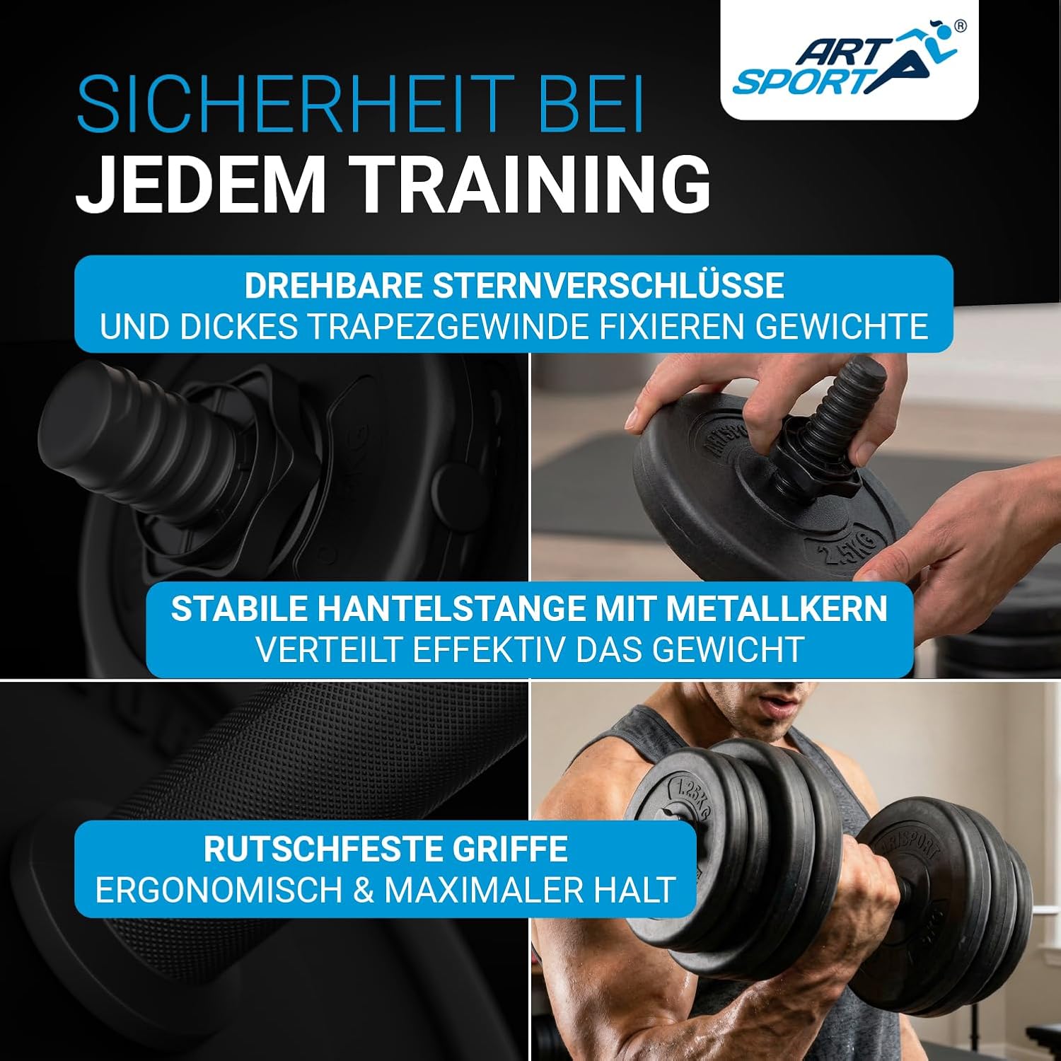 ArtSport 2er-Hantelset 20/30/40 kg – Hantelset mit 2 Hanteln, Gewichten und 4 Spinlock-Kragen – Bild 4