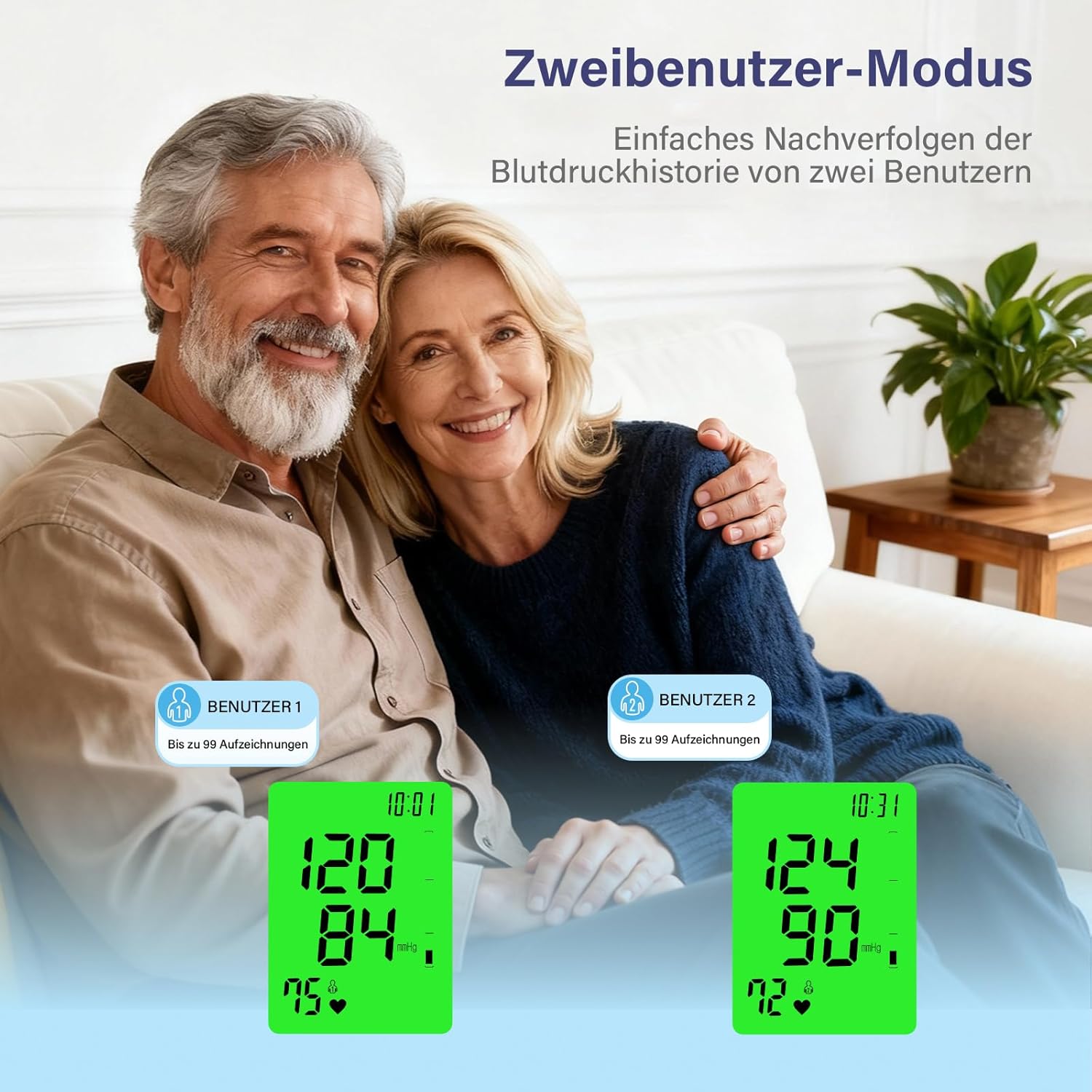 AILE X6 Oberarm-Blutdruckmessgerät (22–42 cm) – Automatisches Oberarm-Blutdruckmessgerät, klinische Präzision ±3 mmHg, 3-farbige Hintergrundbeleuchtung, großes LCD, 2 x 99 Speicher, Arrhythmie-Erkennung – Bild 4