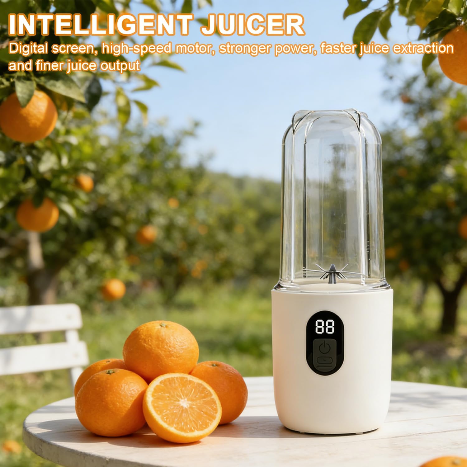 Tragbarer Mixer 500 ml, Smoothie Maker to Go mit Digitalanzeige & 16 Klingenklingen, Edelstahl, USB wiederaufladbarer Mini-Entsafter, BPA-freier Shaker für Shakes/Milchshakes für Küche/Reisen/Fitnessstudio (Weiß) – Bild 5