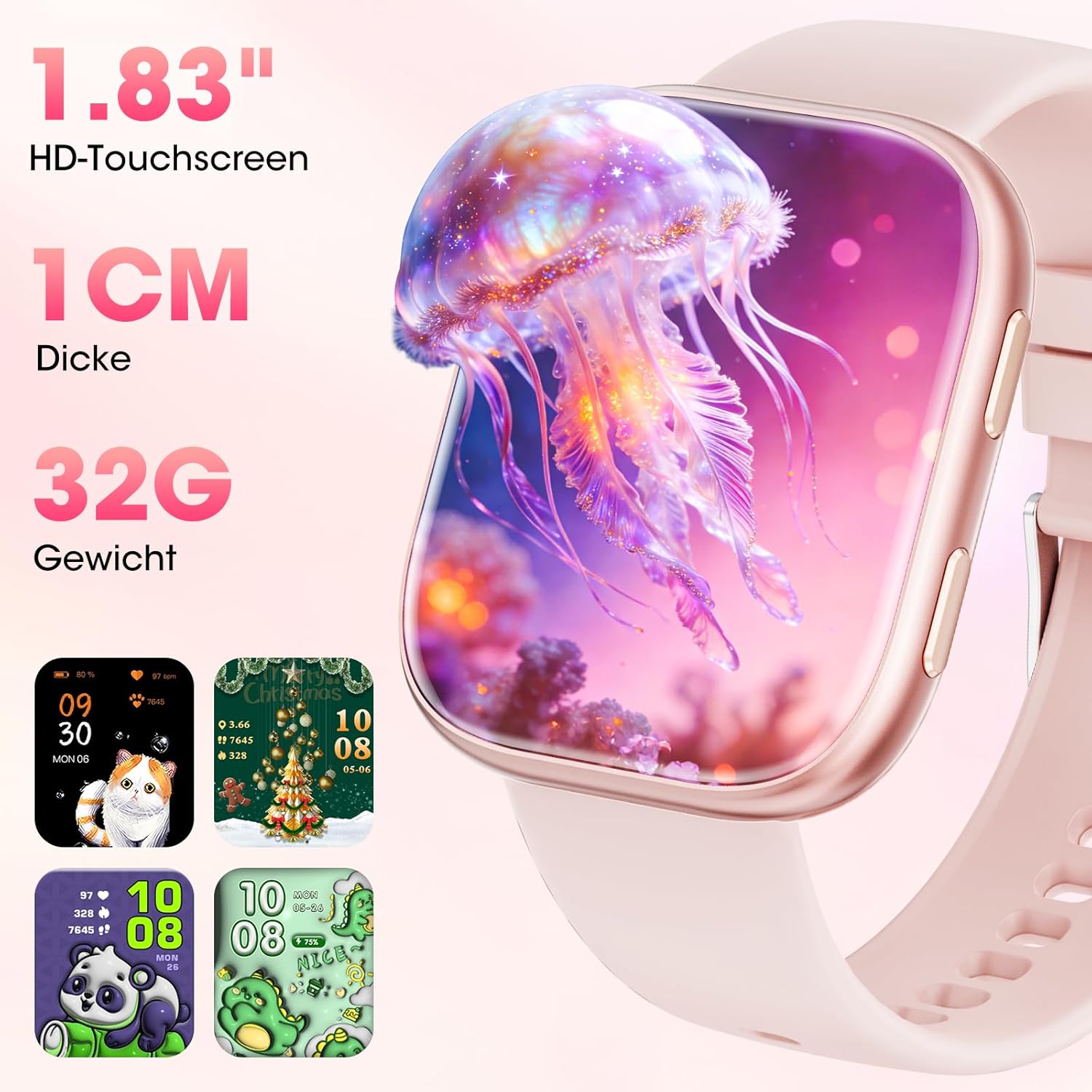 Smartwatch Damen Herren mit 7 Armbändern & Geschenkbox, 1.83" HD Smartwatch mit Bluetooth-Anruf, Fitness Tracker mit SpO2, Pulsmesser, Schlafmonitor, Schrittzähler, IP68 Wasserdicht, 100+ Sportmodi – Bild 3