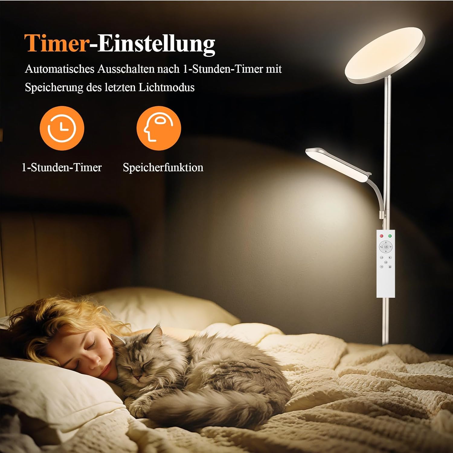 Wohnzimmer-Stehlampe, 42 W Deckenfluter mit Leselampe, 4200 LM LED-Stehlampe, dimmbar mit 2700 K-6500 K Farbtemperatur, moderne Stehlampe mit Fernbedienung und Touch-Steuerung – Bild 7