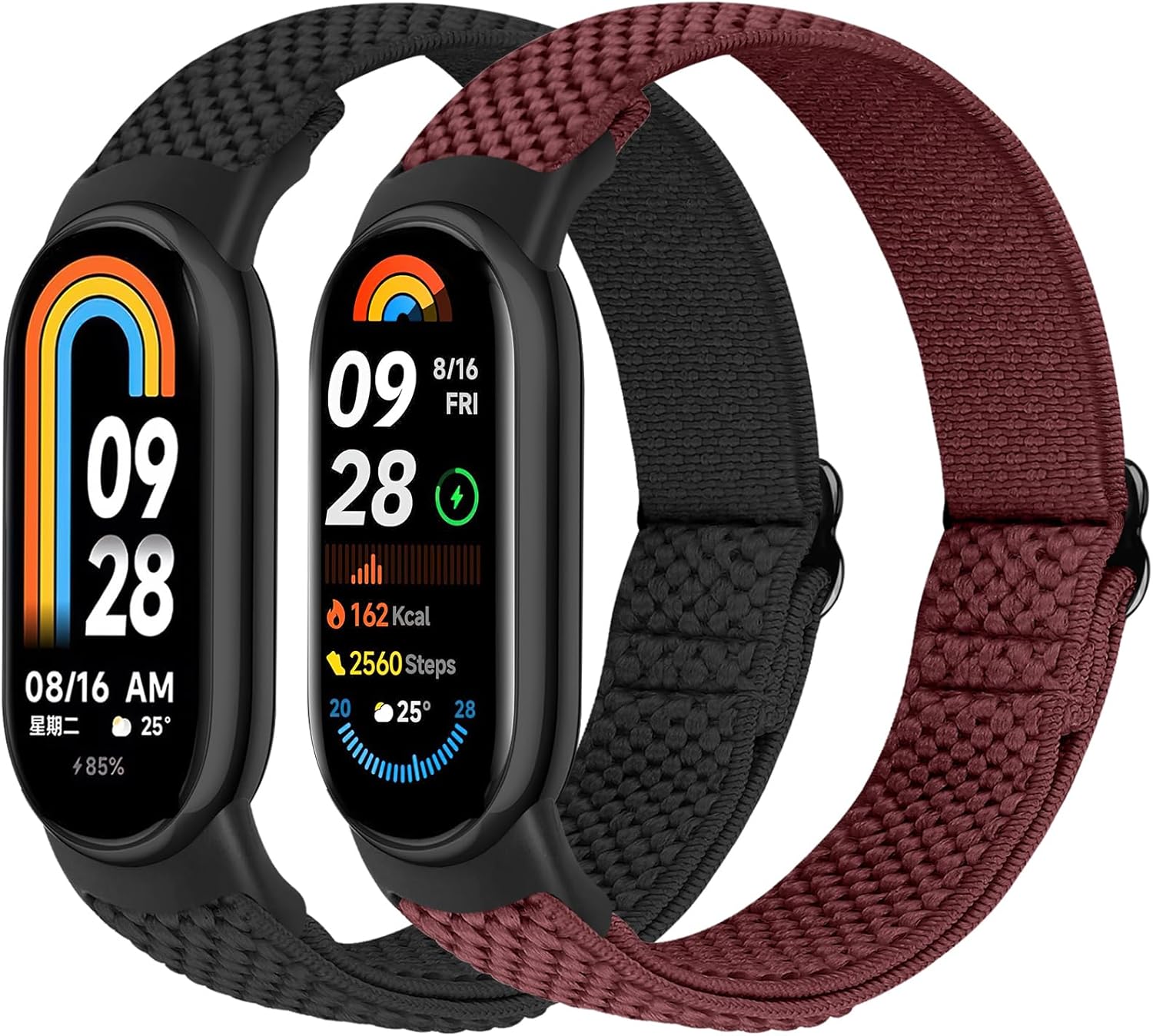 Elastisches Nylon-Armband, nur kompatibel mit Xiaomi Smart Band 10/9/8, verstellbare dehnbare Armbänder, Sport-Ersatzarmband für Xiaomi Mi Band 8/Mi Band 9/Mi Band 10 Herren Damen (2 Stück)