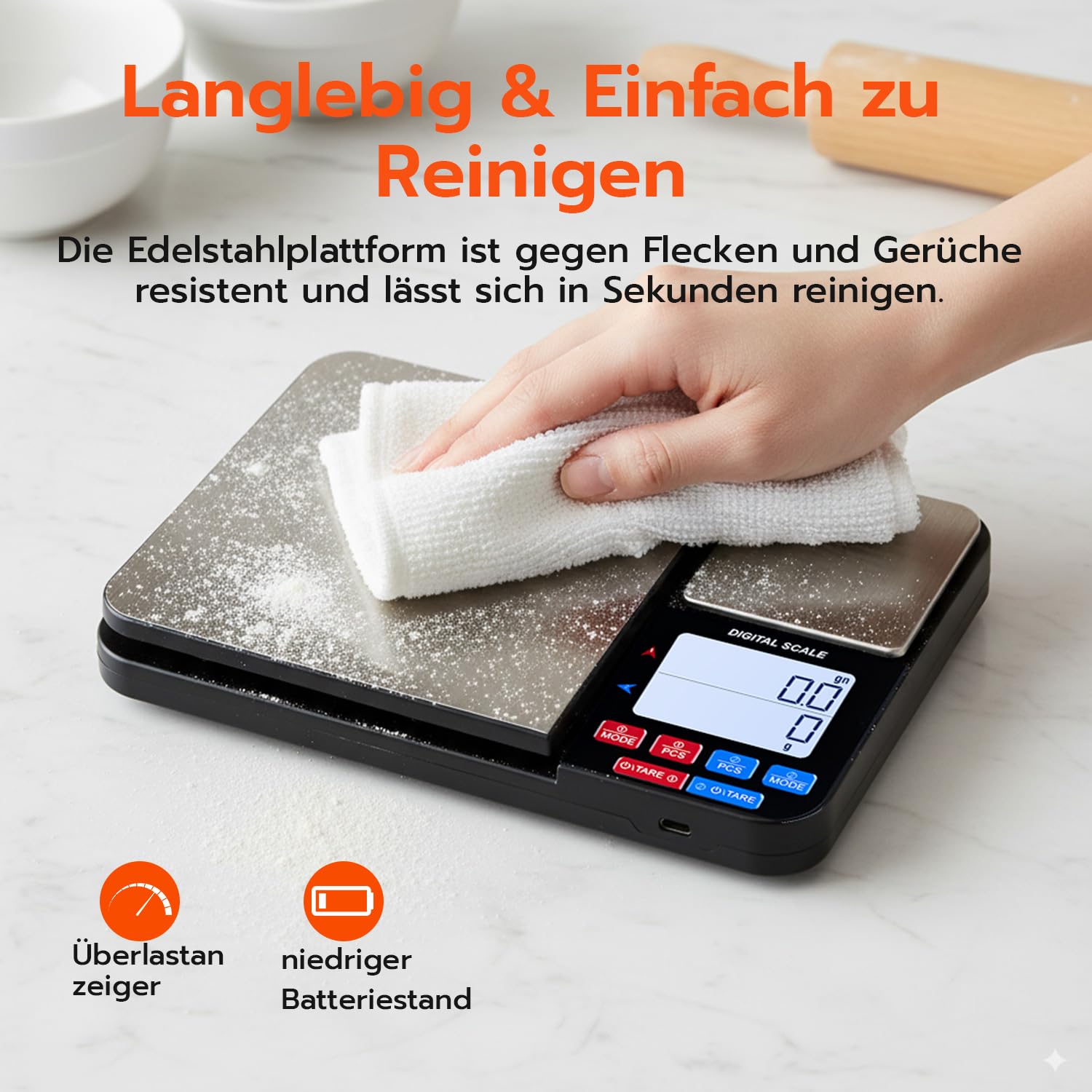 Wigearss Digitale Küchenwaage mit Doppelplattform, 10 kg/1 g und 500 g/0,01 g, Doppelfunktions-Küchenpräzisionswaage mit 7 Einheiten, Zähler, Tara-Funktion – Bild 7