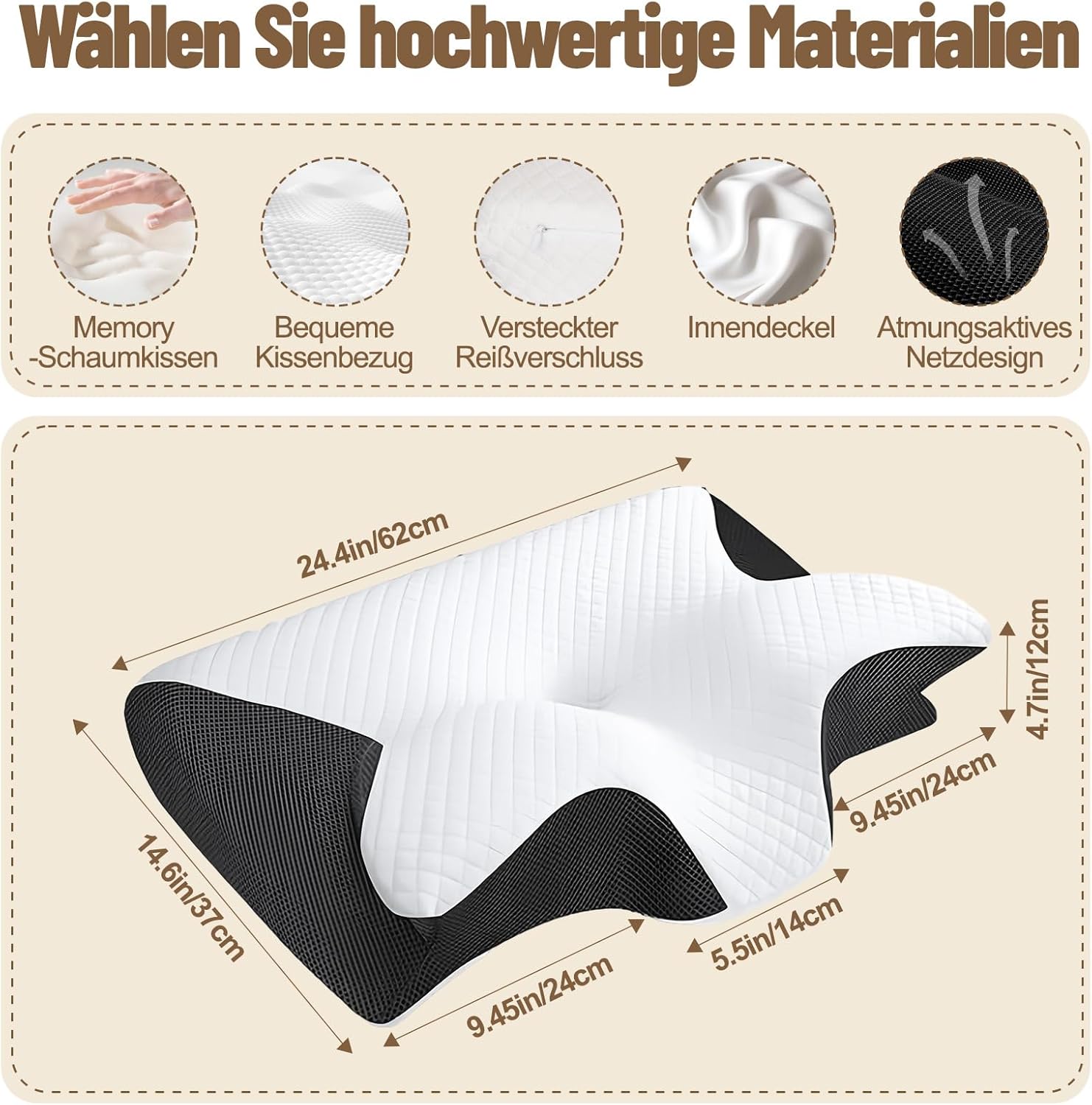 Curosleep Kissen, ergonomisches orthopädisches Kissen mit konturierter Unterstützung für Seiten, Rücken und Bauch, ergonomisches Kissen mit Schaumbildung im Nacken und Nackenschmerzen (schwarz) – Bild 2