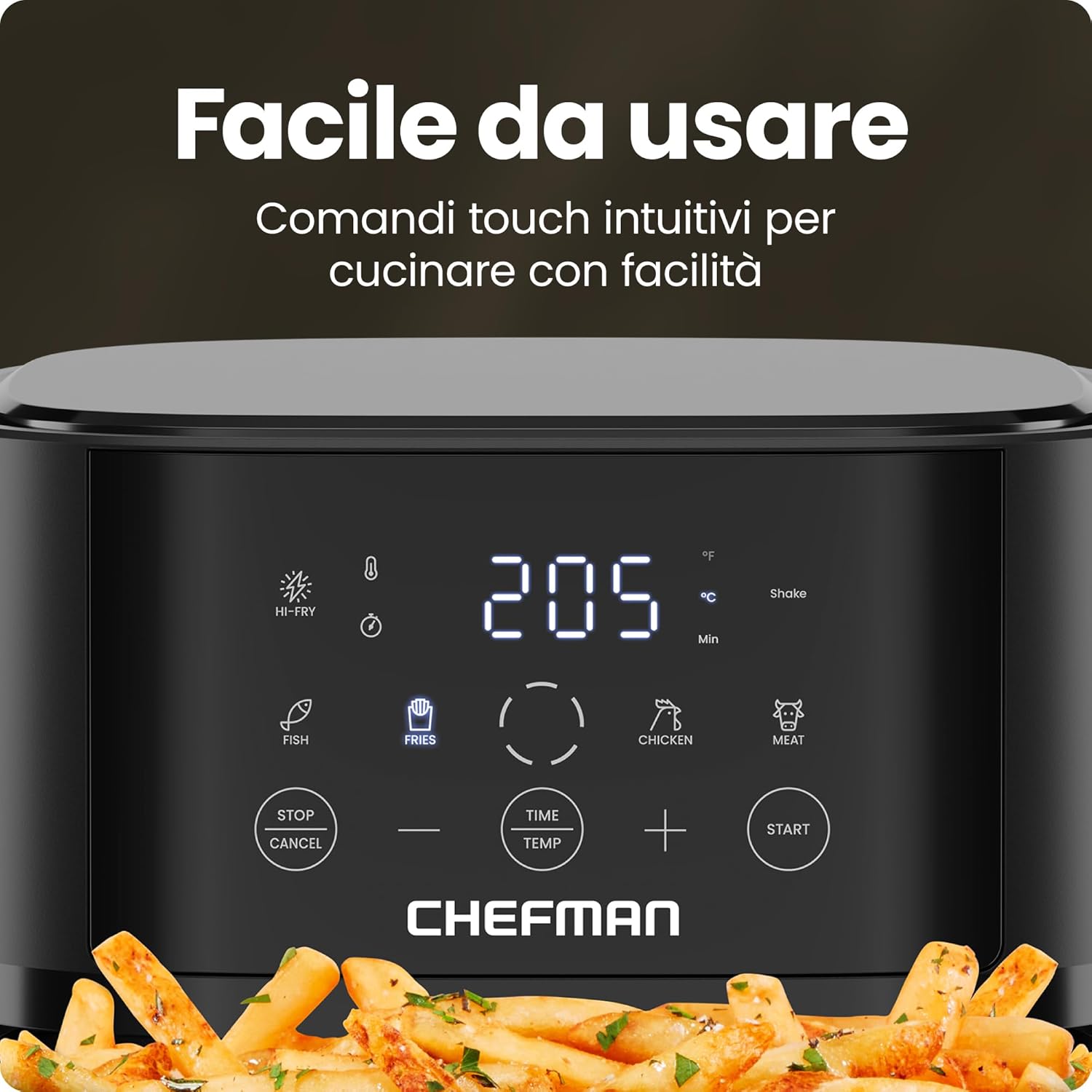 Chefman 3,8 l Heißluftfritteuse, schnell und einfach, kompakte Heißluftfritteuse mit Hi-Fry-Technologie, Touch-Bedienung mit 4 Voreinstellungen, antihaftbeschichtet und spülmaschinenfest – Schwarz – Bild 4