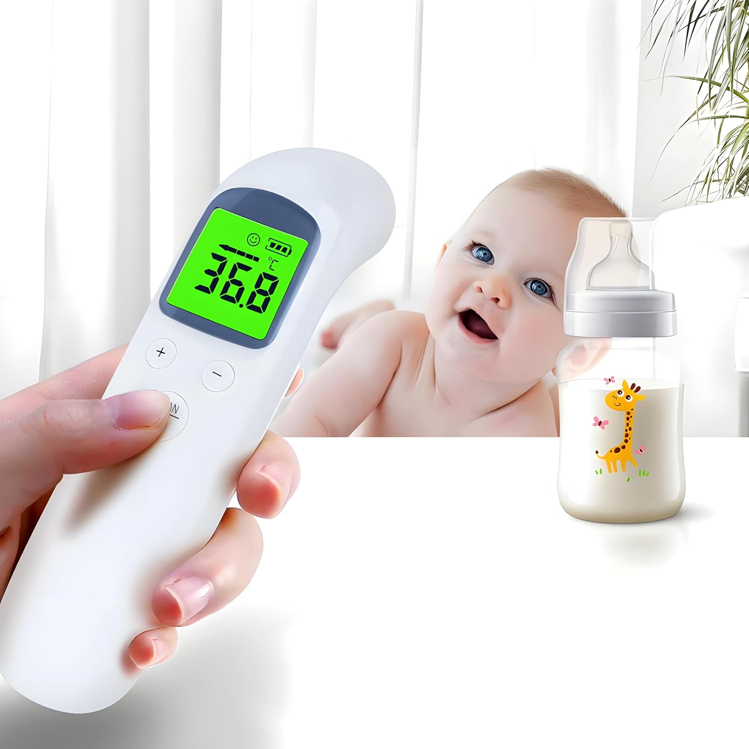 Retoo Fieberthermometer für Babys, Kinder und Erwachsene, kontaktloses Stirnthermometer, digitales Thermometer, Infrarot-Temperaturmessgerät, hygienisches LCD-Display, weiß – Bild 4
