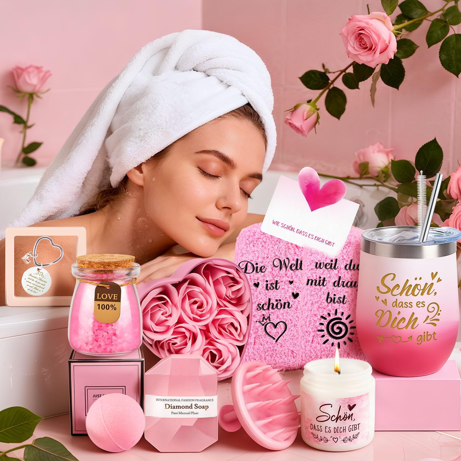 Giftota Geschenke für Frauen, Rosa, 11-teilige Spa-Selfcare-Geschenkidee für Frauen, Wellness-Geschenkset, Freundin, Geburtstag, Valentinstag, Muttertag, Weihnachtstag, Geschenke für Mama, Schwester, beste Freundin – Bild 4