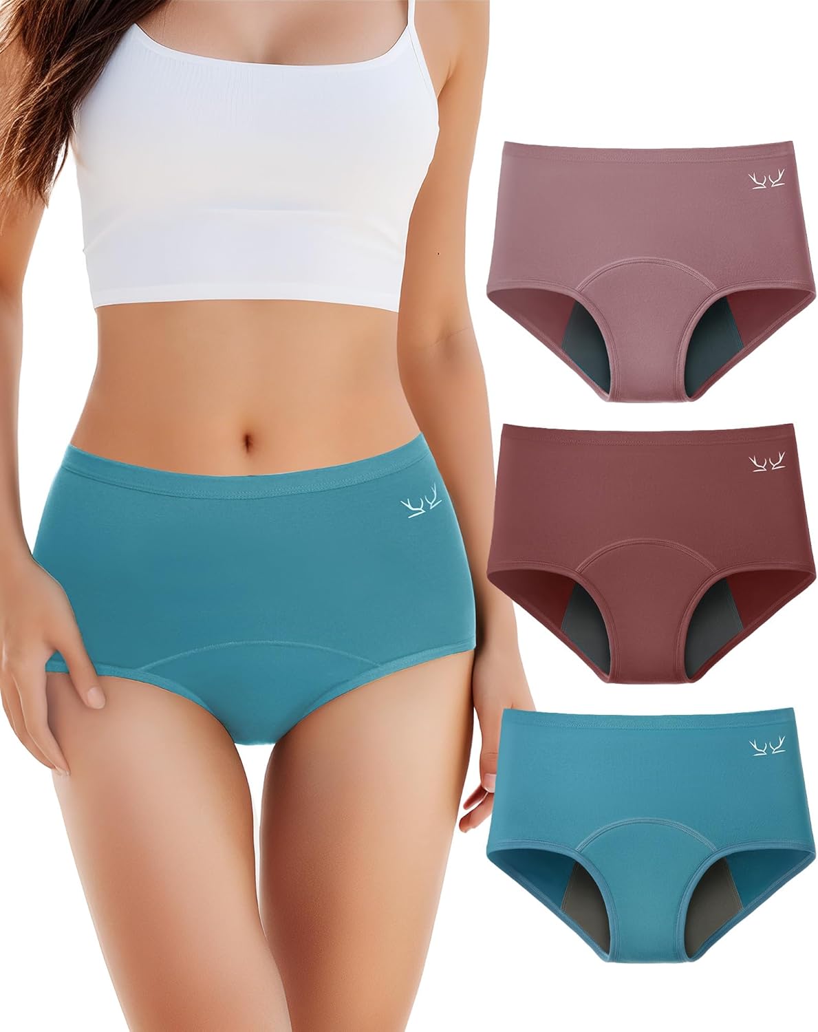 TANSTC Periodenunterwäsche Starke Blutungen Unterwäsche Damen Baumwolle Menstruationsunterwäsche Mädchen Hohe Taille Perioden Menstruationsunterwäsche Frauen Slips 3er Pack
