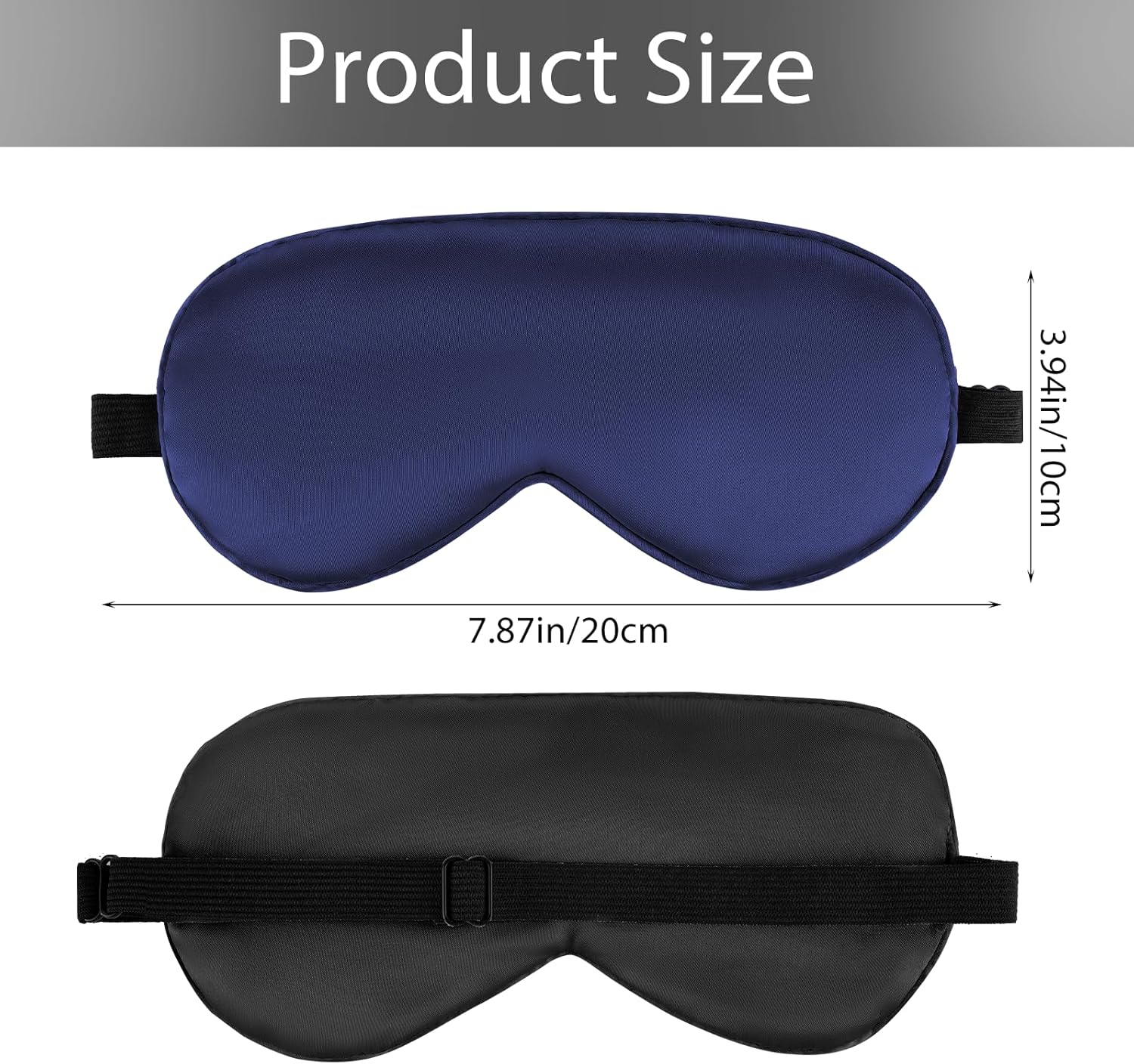 2 Stück Schlafmaske aus Seide, Augenmaske mit verstellbarem Gummiband, lichtblockierende Nachtmaske, hautfreundlich, Seitenschläfer, Schlafmaske für Reisen, Männer, Frauen, Kinder (Schwarz & Marineblau) – Bild 2