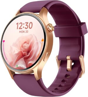 Runde Smartwatch für Damen mit Tel...