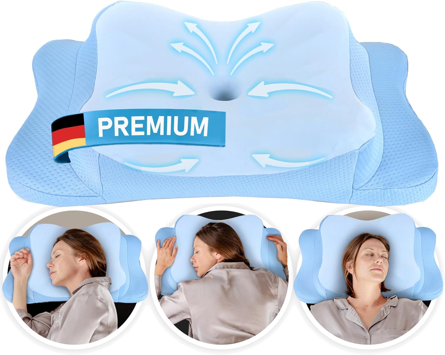 Orthopädisches Kissen – Nackenstützkissen, ergonomisches Memory-Schaum-Kissen für alle Schlaftypen, inklusive hochwertigem Bezug, kühlende Wirkung, blau