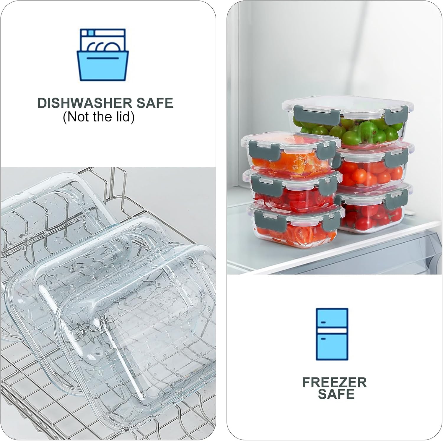 KOMUEE 10 Stück Glasbehälter mit Deckel, luftdichtes Glas-Aufbewahrungsbehälter-Set für die Zubereitung von Mahlzeiten, BPA-frei, gefrierschrank-, ofen- und mikrowellenfest – Bild 5