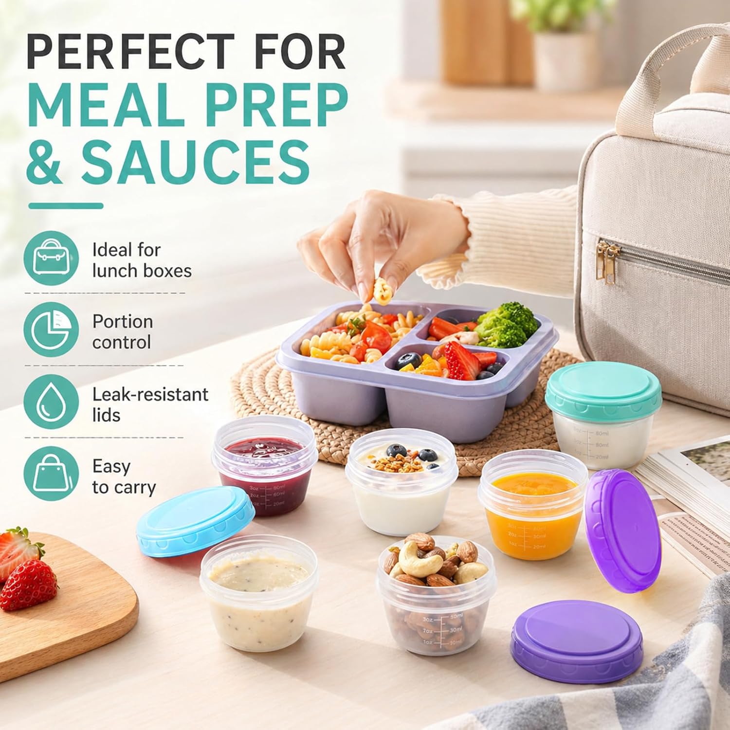 6 Stück Kleine Gefrierdosen mit Deckel 120ml, Auslaufsichere Mini Vorratsdosen BPA-frei, Stapelbare Frischhaltedosen & Gefrierbehälter für Snacks, Saucen, Babybrei & Meal Prep (5,5 x 7,5 cm) – Bild 4