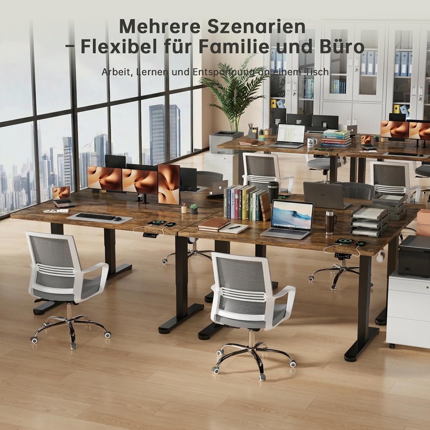 Devoko Höhenverstellbarer Schreibtisch mit 2 Motoren, 25 mm einteilige Tischplatte, 160 x 80 cm, elektrischer Computertisch mit Kabelmanagement, Vintage-Braun, perfekte Ergonomie für Ihr Büro – Bild 7