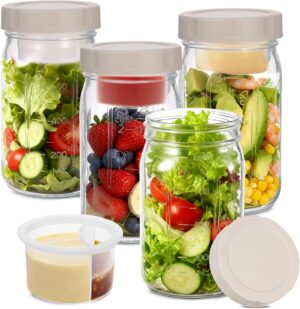 4 Meal-Prep-Gläser-Set mit Deckel,...