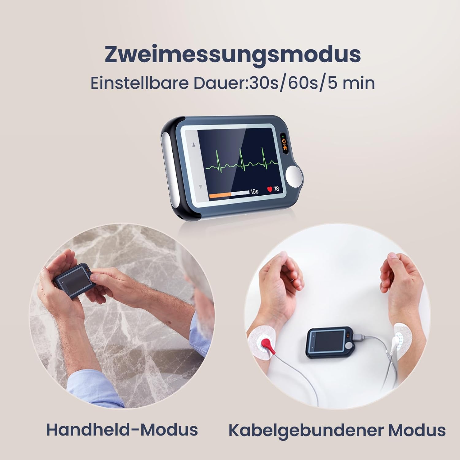 CheckMe EKG-Gerät für Zuhause, 30s/60s/5min Bluetooth-EKG-Monitor mit EKG-Analysebericht, kompatibel mit iOS & Android, Mac & Windows, Multi-User-Datenverwaltung – Bild 3