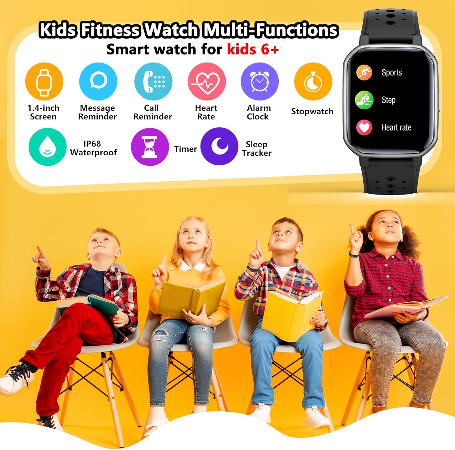 JOYELE Kinder-Smartwatch für Jungen und Mädchen, Fitness-Aktivitäts-Tracker-Uhr, IP68 wasserdicht, 19 Sportmodi, Herzfrequenz-Schlafmonitor, Schrittzähler, Kindergeschenke für Teenager – Bild 2