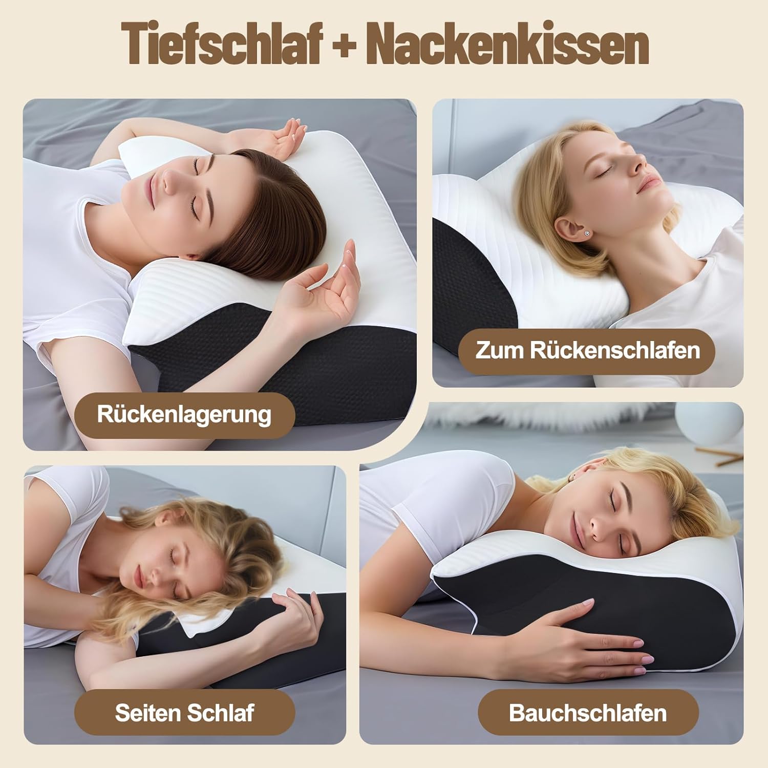 Curosleep Kissen, ergonomisches orthopädisches Kissen mit konturierter Unterstützung für Seiten, Rücken und Bauch, ergonomisches Kissen mit Schaumbildung im Nacken und Nackenschmerzen (schwarz) – Bild 6