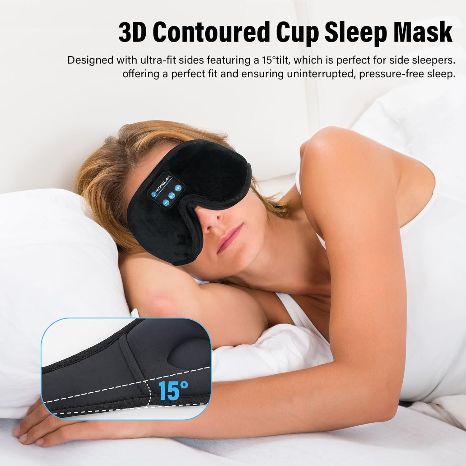 Schlafmaske mit Bluetooth-Kopfhörern, 3D-Schlafmaske, kabellose Musik-Augenmaske für schlafende Seiten-/Rückenschläfer, Schlafkopfhörer – Bild 6