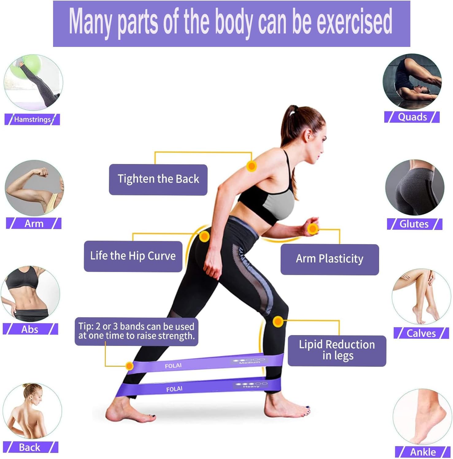 5er-Set Fitnessbänder Widerstandsbänder,Fitnessband mit Bungsanleitung auf Deutsch & Tragebeutel Resistance Bands Gymnastikband aus Latex Für Muskelaufbau Pilates Yoga – Bild 3