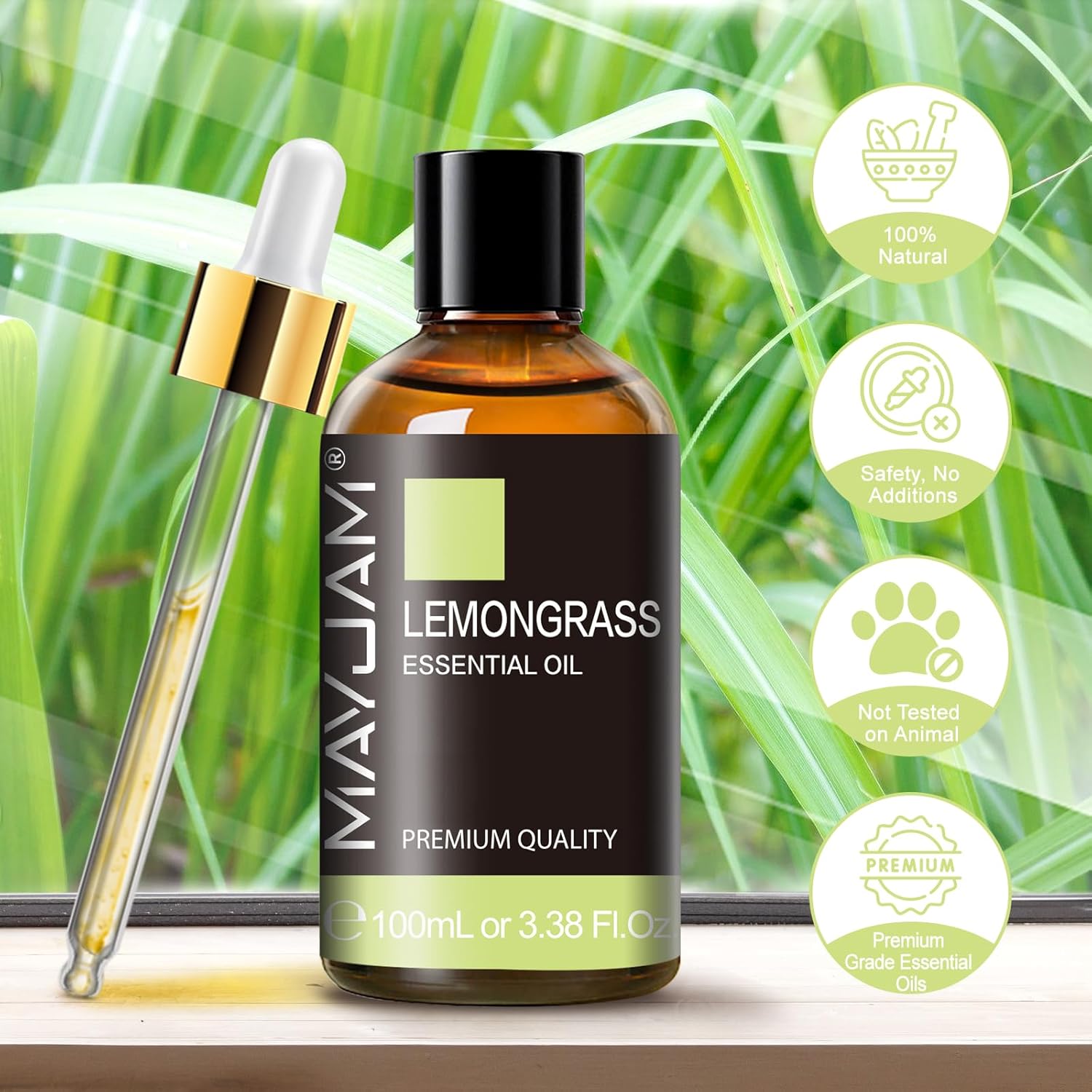 Ätherische Öle Zitronengras 100 ml, MAYJAM Zitronengrasöl 100 % rein, ideal zur Beseitigung von Gerüchen, Aromatherapie-Diffusor, Duftöl, Massage – Bild 6