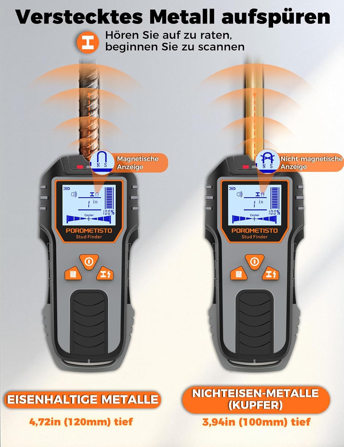 DSF01 Wandscanner, 6-in-1-Multifunktions-Bolzenfinder, Kabeldetektor für Holzpfosten, Eisenmetalle, Nichteisenmetalle, AC-Kabel – Bild 4