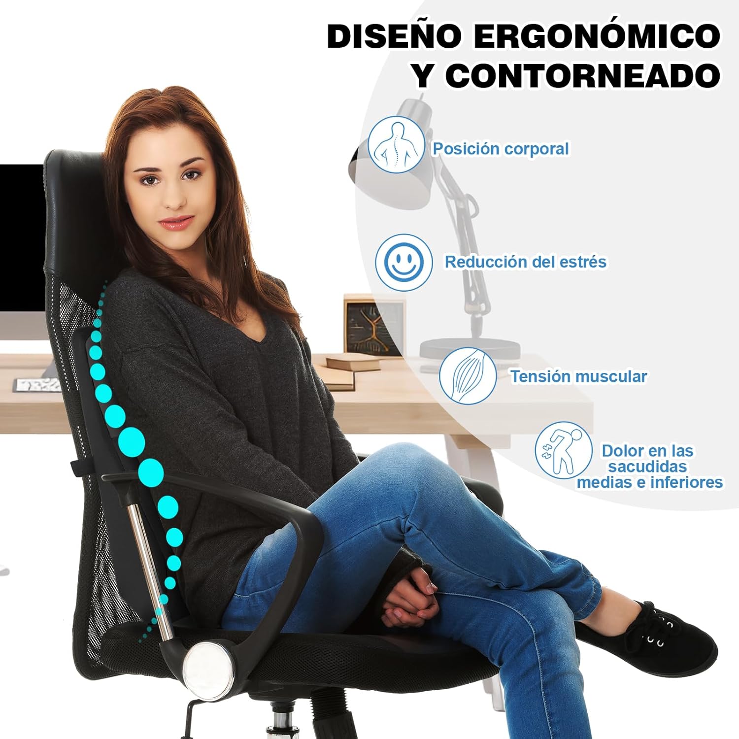 Lendenkissen, Lendenkissen Auto, Lordosenstütze, Rückenkissen, Memory-Schaum, ergonomisches Rückenstützkissen für Zuhause, Büro, Auto, Schwarz – Bild 4