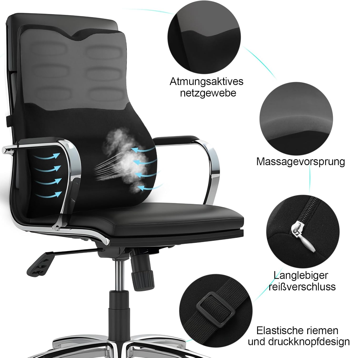 Lendenkissen, Lendenkissen Auto, Lordosenstütze, Rückenkissen, Memory-Schaum, ergonomisches Rückenstützkissen für Zuhause, Büro, Auto, Schwarz – Bild 3