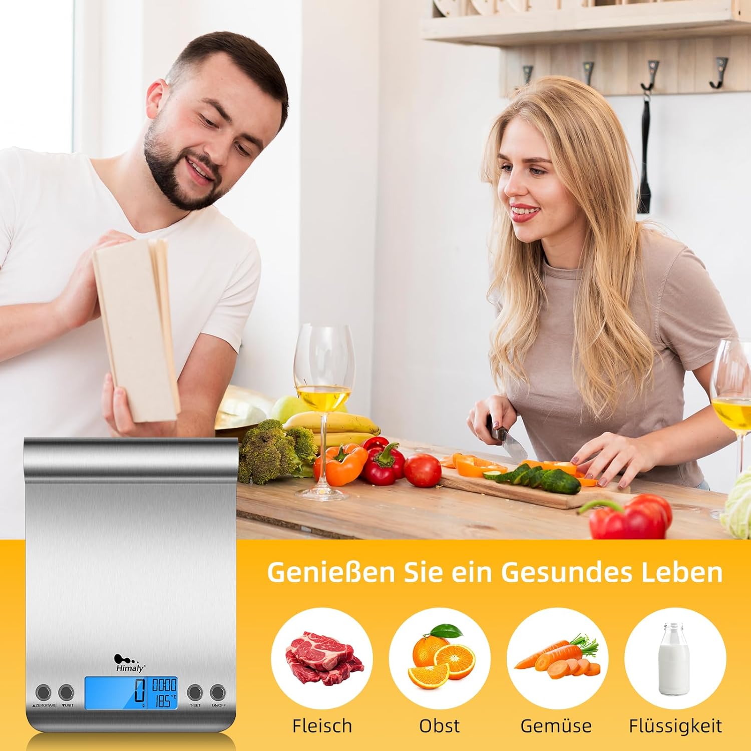 Uten Digitale Küchenwaage, weiße Buchstabenwaage mit Tara-Funktion, großes LCD-Display, automatische Abschaltung, elektronische Waage für Lebensmittel/Backen/Kochen (8 kg in 1 g), weiß – Bild 8