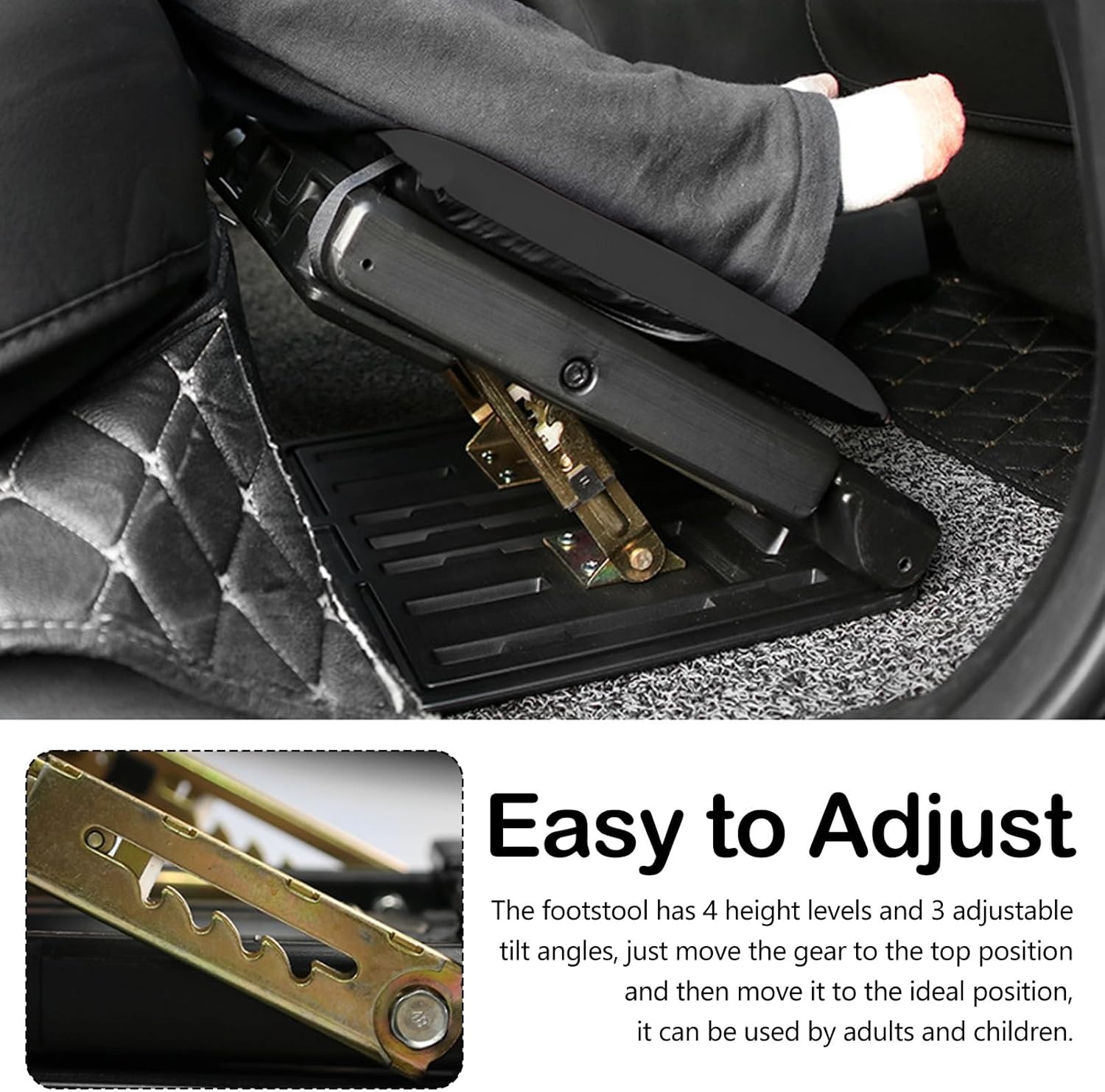 Fußstützen-Schreibtisch, verstellbarer Fußhocker, ergonomischer Fußhocker, abnehmbare Büro-Fußstütze, Fußstütze mit Massage und weichem Sitzkissen für Auto, Büro, Zuhause, Reisen (schwarz) – Bild 6