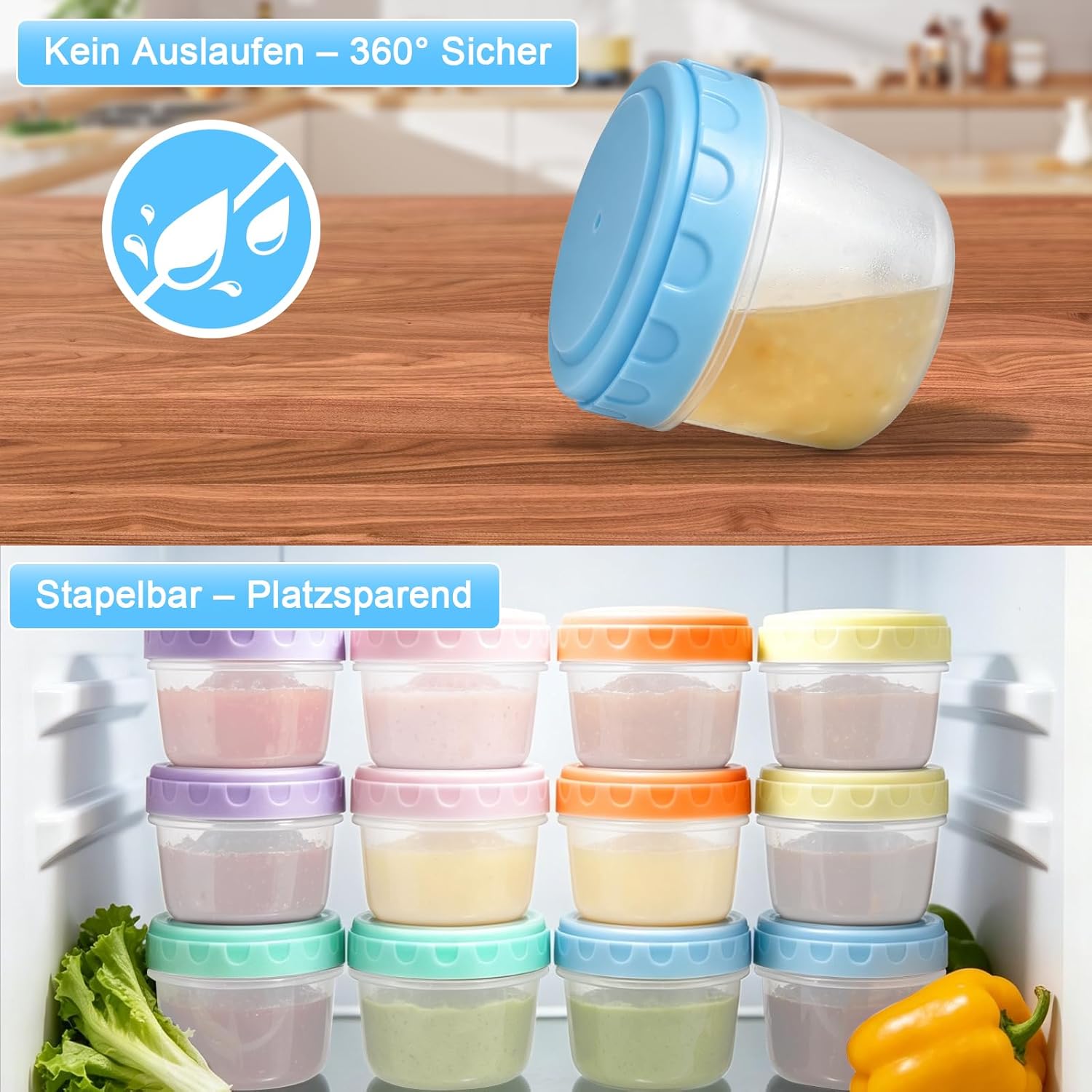 NONETO 18 Stück Gefrierdosen Set BPA-frei, 80ml Auslaufsichere Frischhaltedosen mit Deckel, Stapelbare Vorratsdosen für Kühlschrank & Gefrierfach,Mikrowellen-&Spülmaschinengeeignet,Meal Prep Behälter – Bild 3