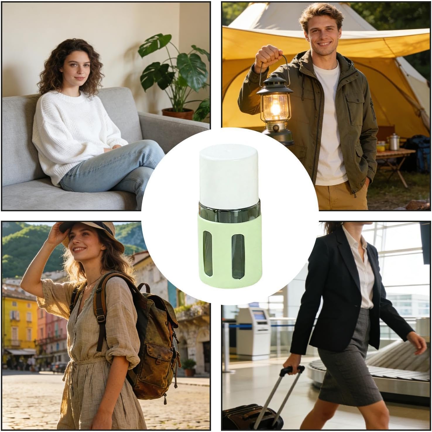 Flaschen für Toilettenartikel, 4-in-1-Vakuum-Spender mit Zerstäuber, nachfüllbare Flaschen für persönliche Hygieneprodukte, für Camping, Outdoor, Reisen, Urlaub, Hotel, Damen, Cham – Bild 4