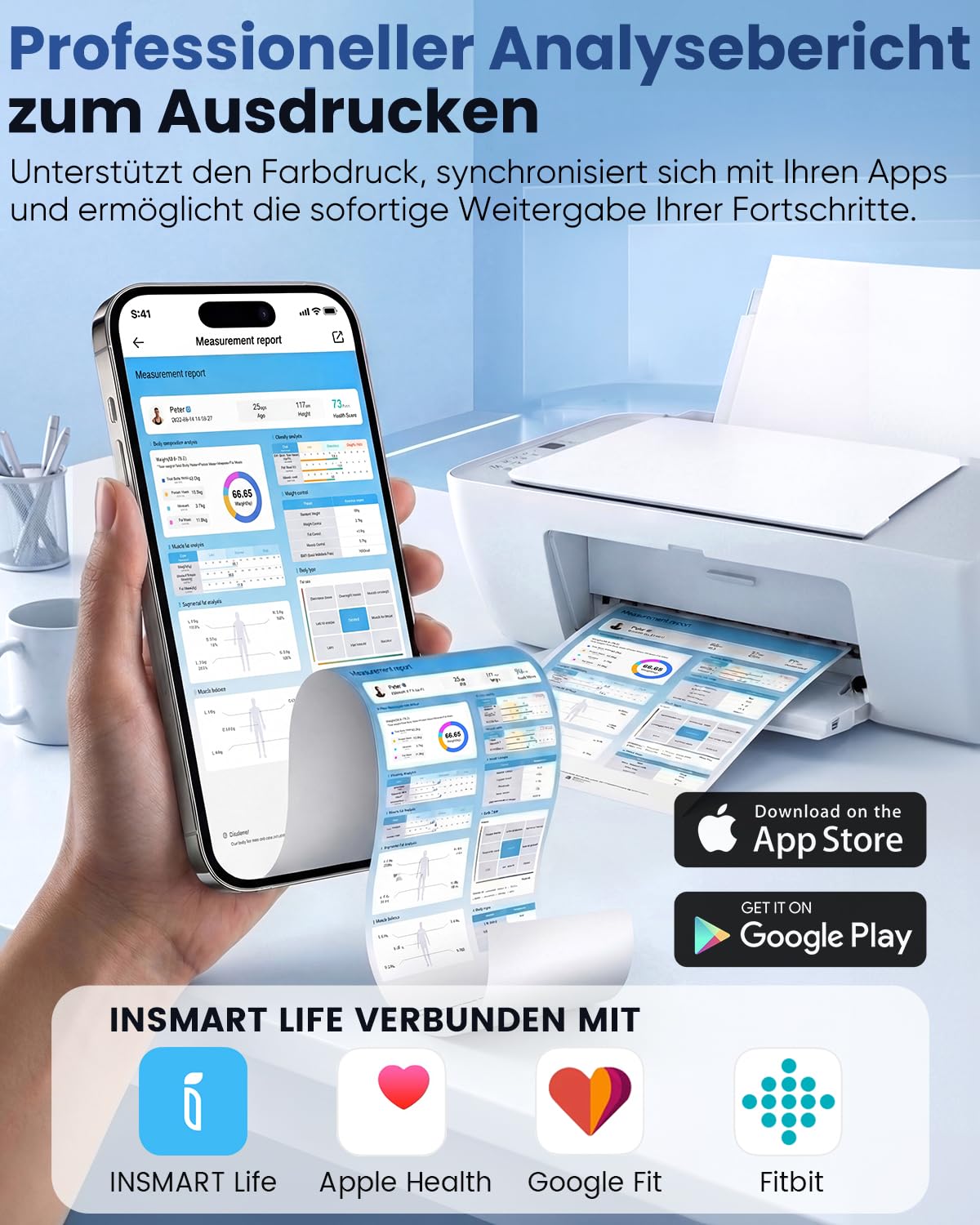 INSMART Körperfettwaage, 8 Elektroden, digitale Personenwaage, misst 56 Körperparameter, einschließlich BMI, Körperfett und Muskelmasse, VA-Farbdisplay und einziehbarer Griff, maximale Tragfähigkeit 227 kg – Bild 6