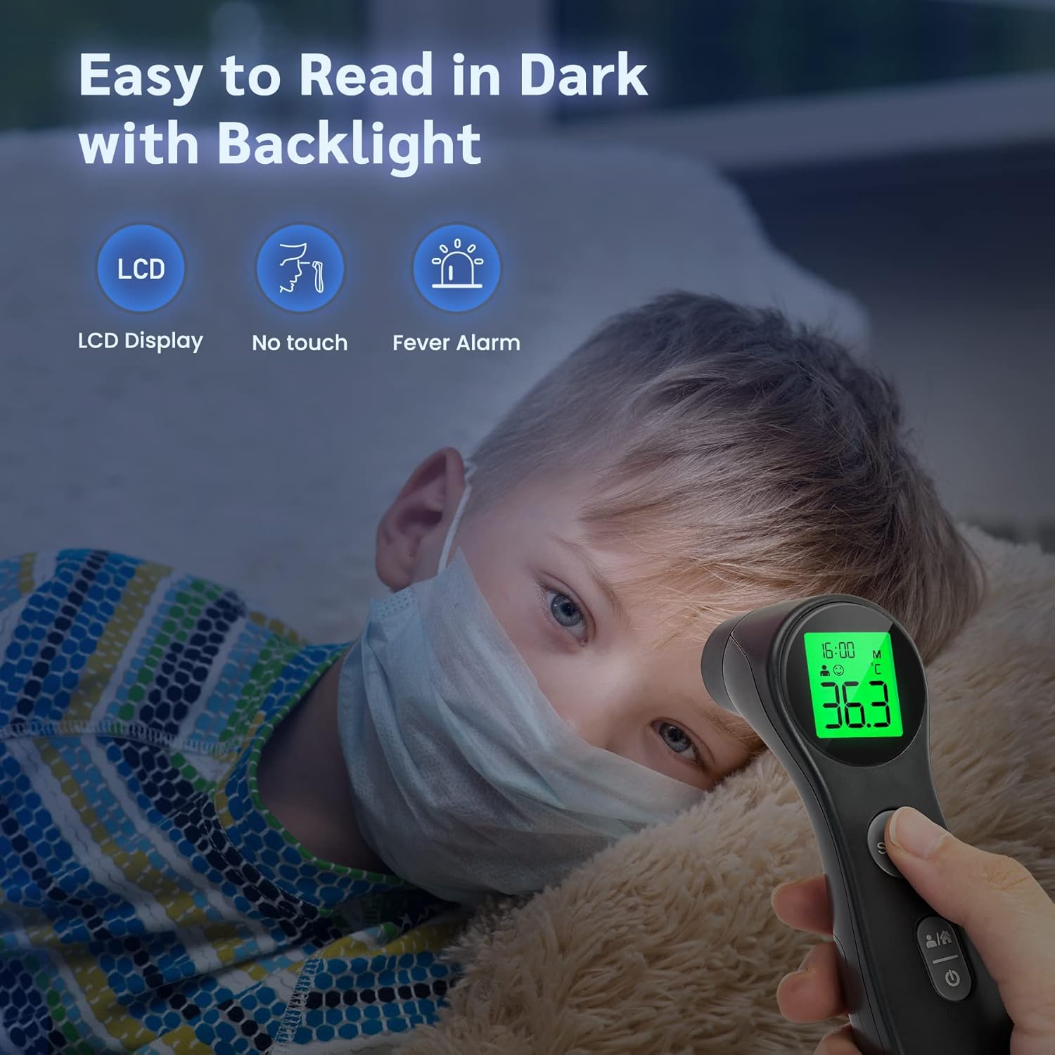 Femometer Stirnthermometer für Babys, Kinder und Erwachsene, kontaktloses Fieberthermometer mit Fieberalarm, 1s sofortige genaue Ablesung, Schwarz – Bild 7