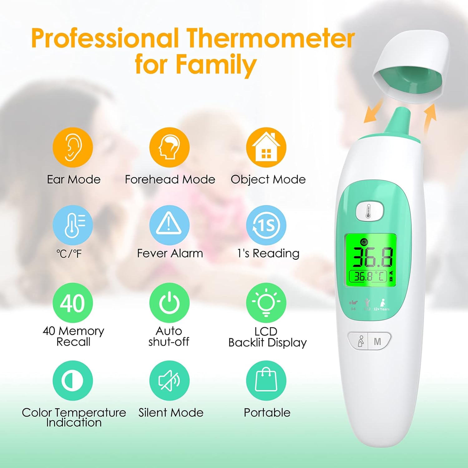Thermometer, berührungsloses Stirn- und Ohrthermometer, digitales medizinisches Thermometer für Erwachsene, Kinder und Babys, mit Hochtemperaturalarm – Bild 2