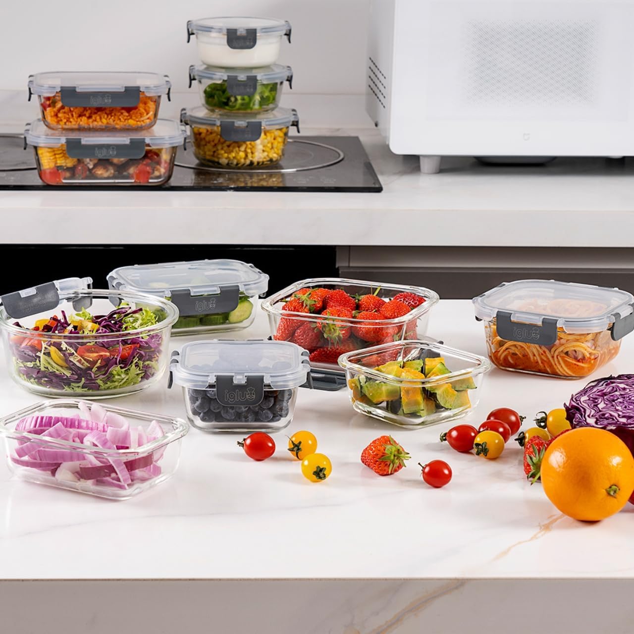 Igluu Meal Prep Frischhaltedosen aus Glas mit BPA-freien Deckeln (12 Stück) – mikrowellen-, ofen-, gefrierschrank-, spülmaschinenfest, auslaufsicher – verschiedene Größen – langlebiges Borosilikatglas – Bild 7
