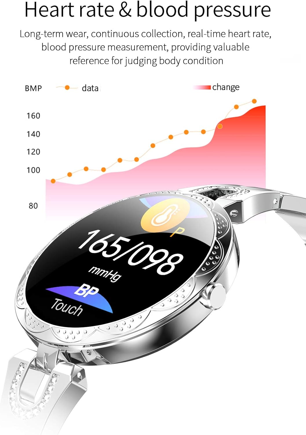 LONGLU Smartwatch für Damen, Bluetooth Smartwatch kompatibel für iOS, Android, iPhone, Samsung, Fitness-Tracker mit Herzfrequenz, Blutdruck, wasserdicht, Schrittzähler, Schlafaktivität (Silber) – Bild 8