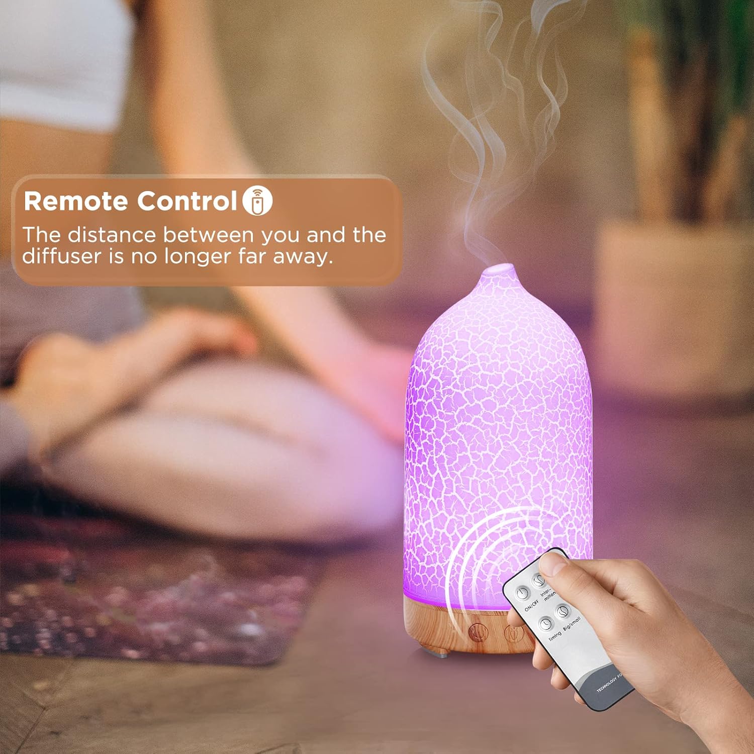 Hianjoo Aroma-Diffusor, 200 ml, Luftbefeuchter, leiser Ultraschall-Aromatherapie-Diffusor mit 7 Farben LED für Büro, Yoga, Spa, Schlafzimmer – helles Holz – Bild 5