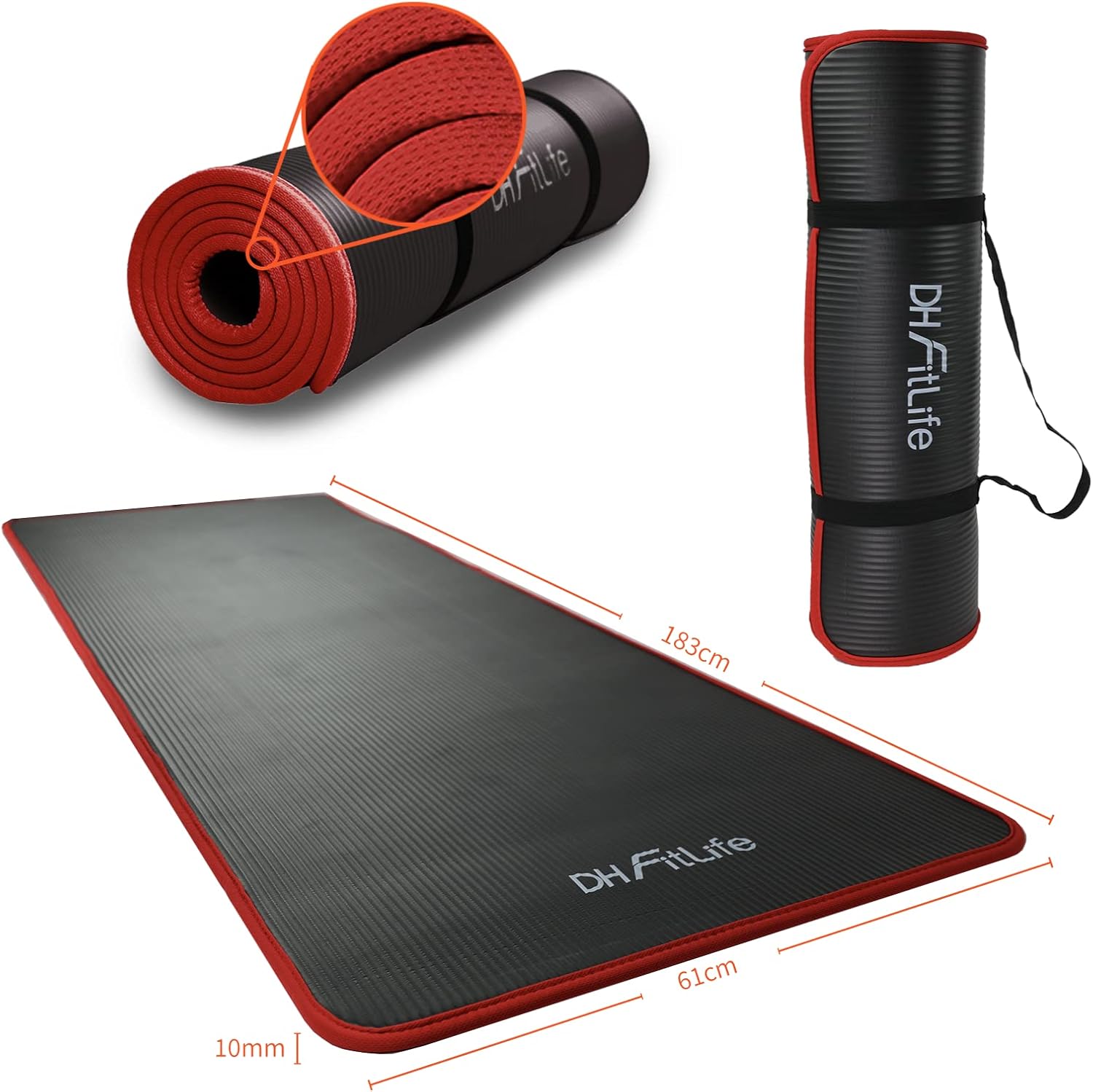 DH FitLife Trainingsmatte, Fitnessmatte, Sportmatte, 183 x 61 x 1 cm, Gymnastikmatte, extra reißfest, Yogamatte, rutschfest und dick, Trainingsmatte – Bild 5