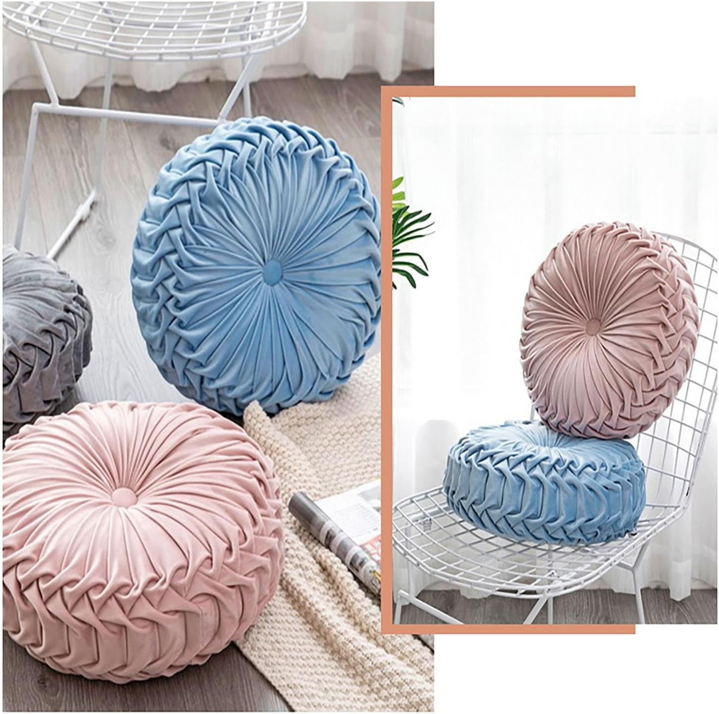 Rundes Dekokissen, Samt-Meditationskissen, rundes Kissen in Radform, 35 cm, für Wohnzimmer, Sofa, Bett, Stuhl, Boden, Auto, Schlafzimmer (Beige, D: 38 cm x 10 cm) – Bild 7