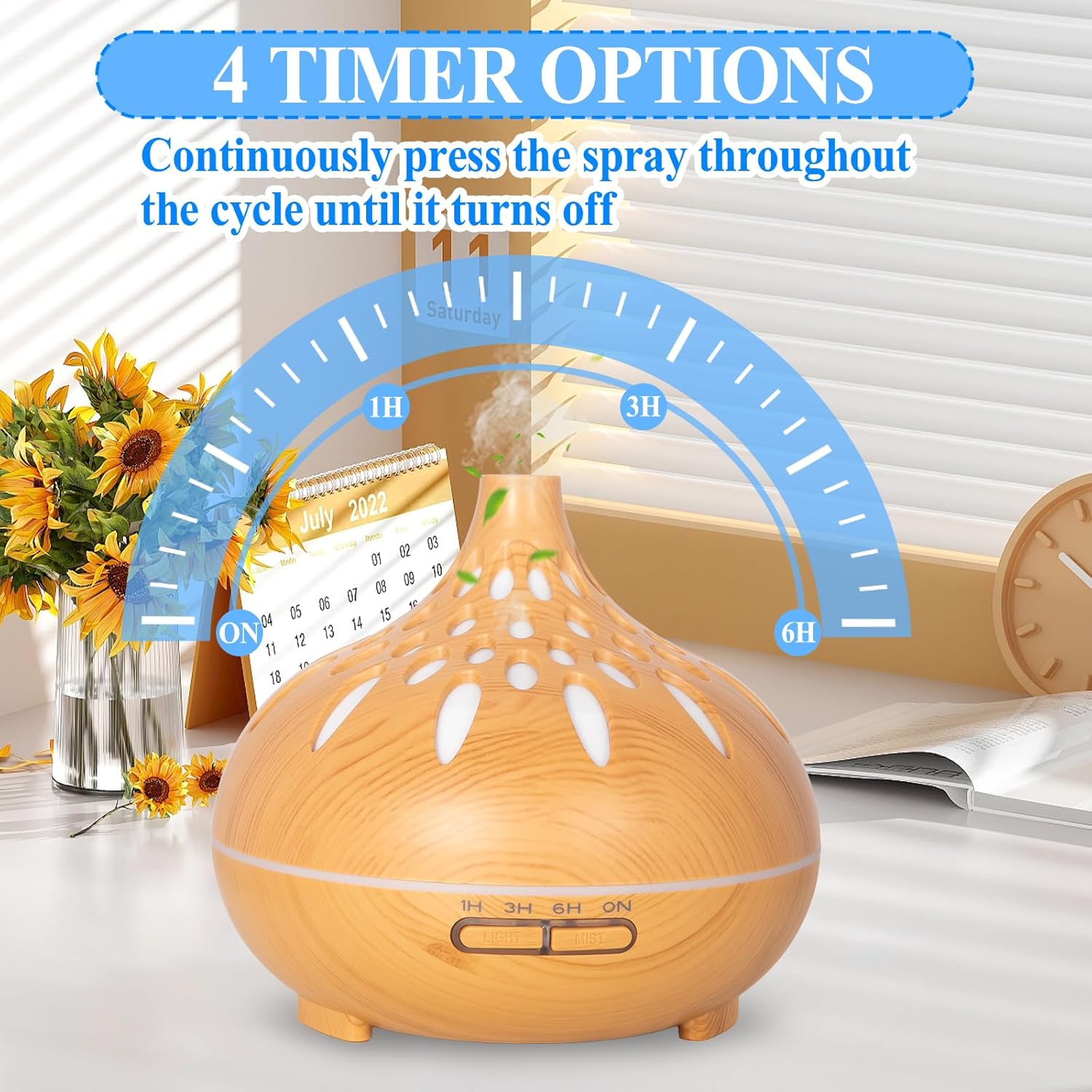 Aromadiffusor, 500 ml Duftöl-Diffusor, Diffusor für ätherische Öle, Ultraschall-Luftbefeuchter, Aromatherapie-Öle-Diffusor mit Fernbedienung und 7 LED-Farben, für Zuhause, Schlafzimmer, Zimmer, Büro – Bild 4