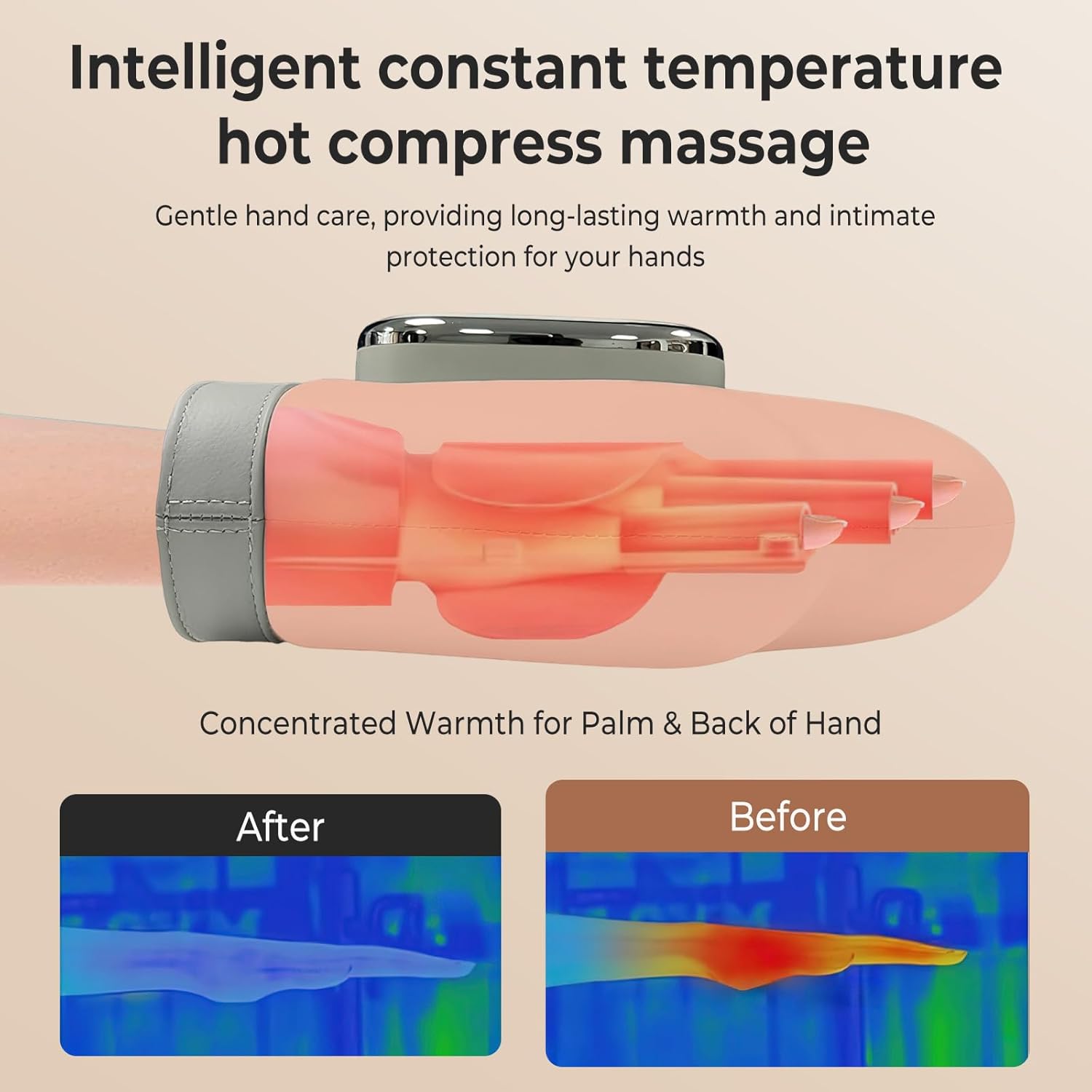 Handmassagegerät mit Thermotherapie, kabelloses Handmassagegerät mit Wärme, wiederaufladbares Handmassagegerät elektrisch mit 3 Massagen, 5 Druckstufen-Handschuh, ideale Geschenke für Männer und Frauen – Bild 4