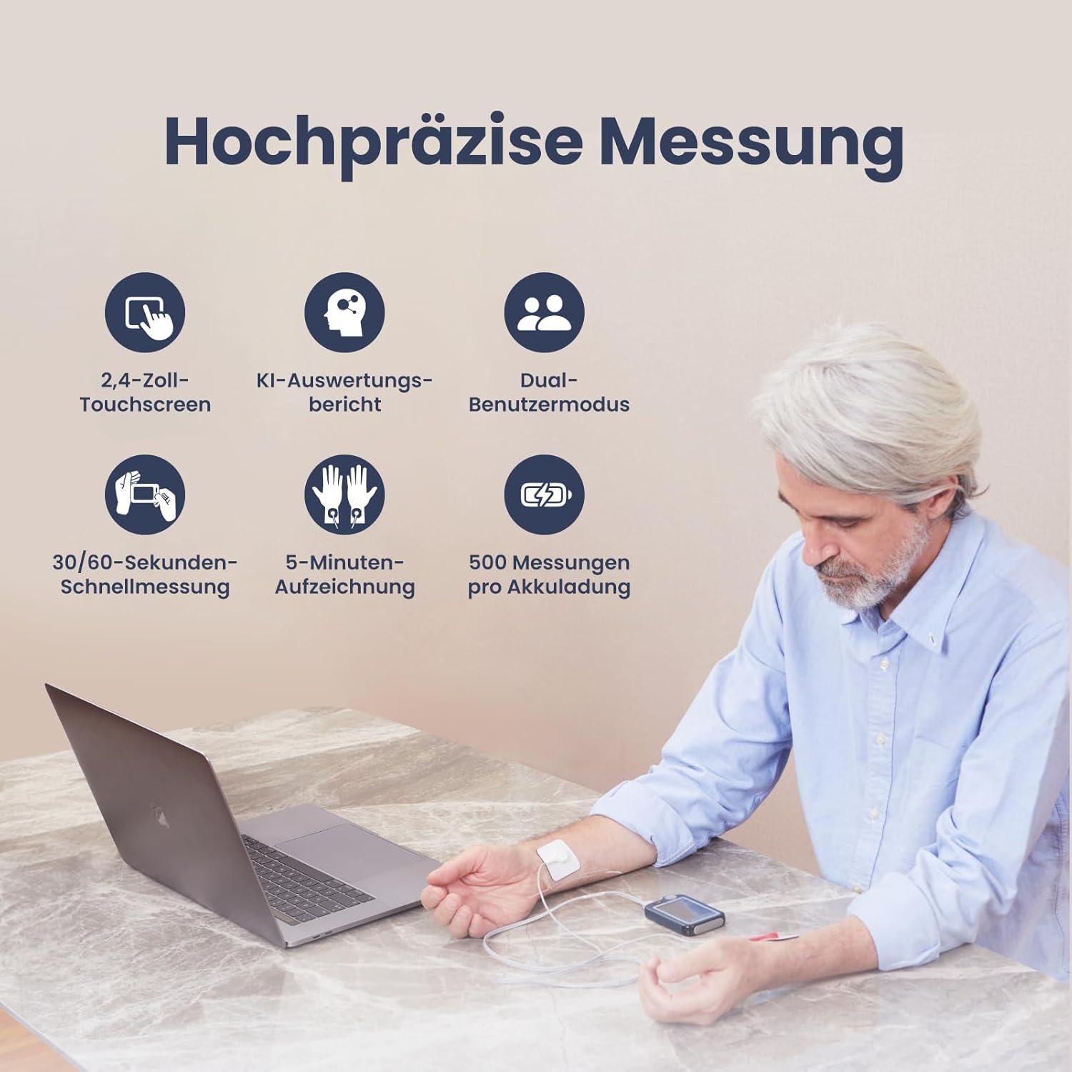 CheckMe EKG-Gerät für Zuhause, 30s/60s/5min Bluetooth-EKG-Monitor mit EKG-Analysebericht, kompatibel mit iOS & Android, Mac & Windows, Multi-User-Datenverwaltung – Bild 2