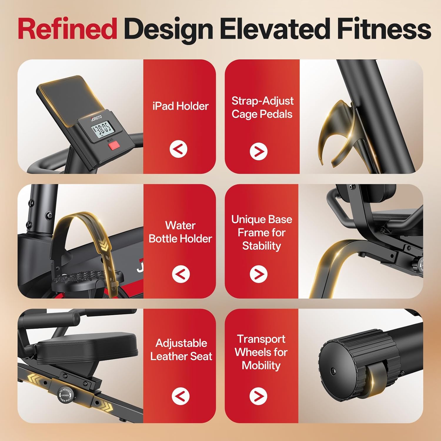 JOROTO JH30/JH30PRO Liege-Ergometer für Zuhause, intelligentes Bluetooth-Magnet-Liegerad, Indoor-Heimtrainer, Ergometer bis 136 kg Belastung, LCD-Display, verstellbarer Sitz für Cardio-Training – Bild 7